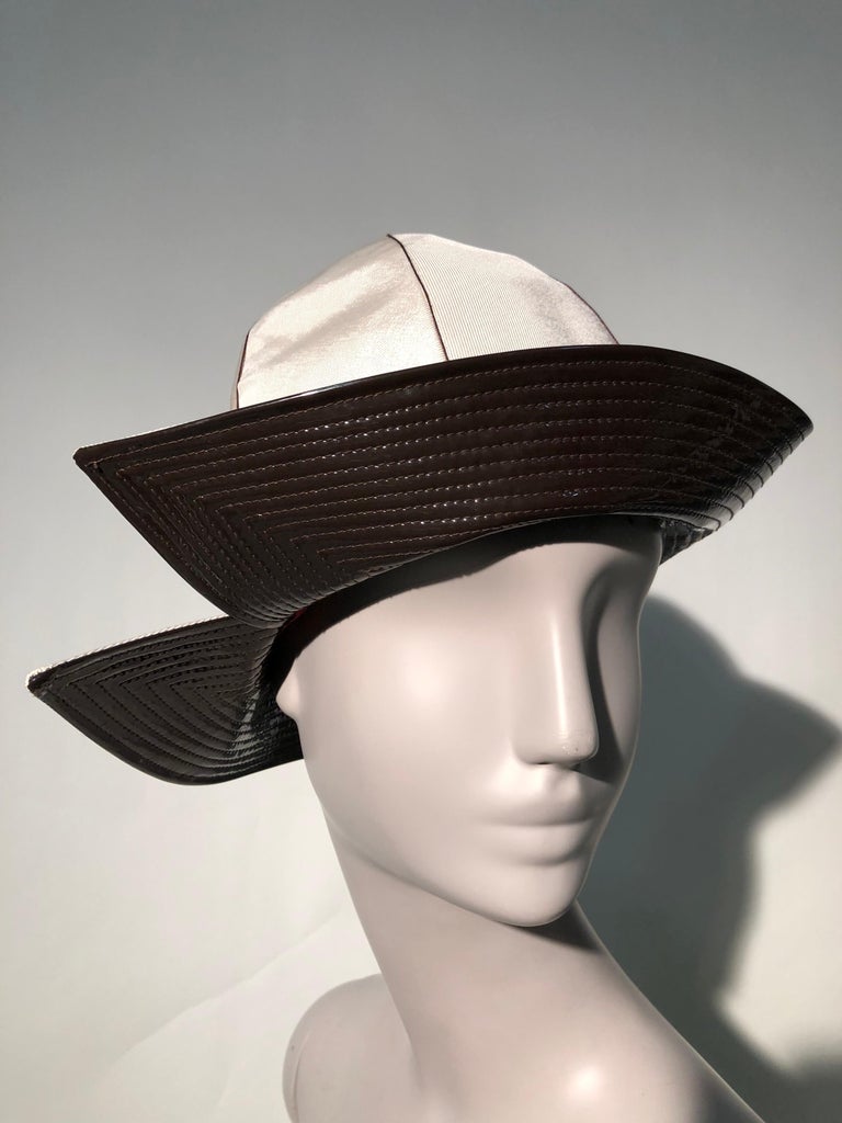 Mod Hat 1960s Mr. John Ivory Faille Mod Hat W/ Wide Brown Patent Trapunto ...
