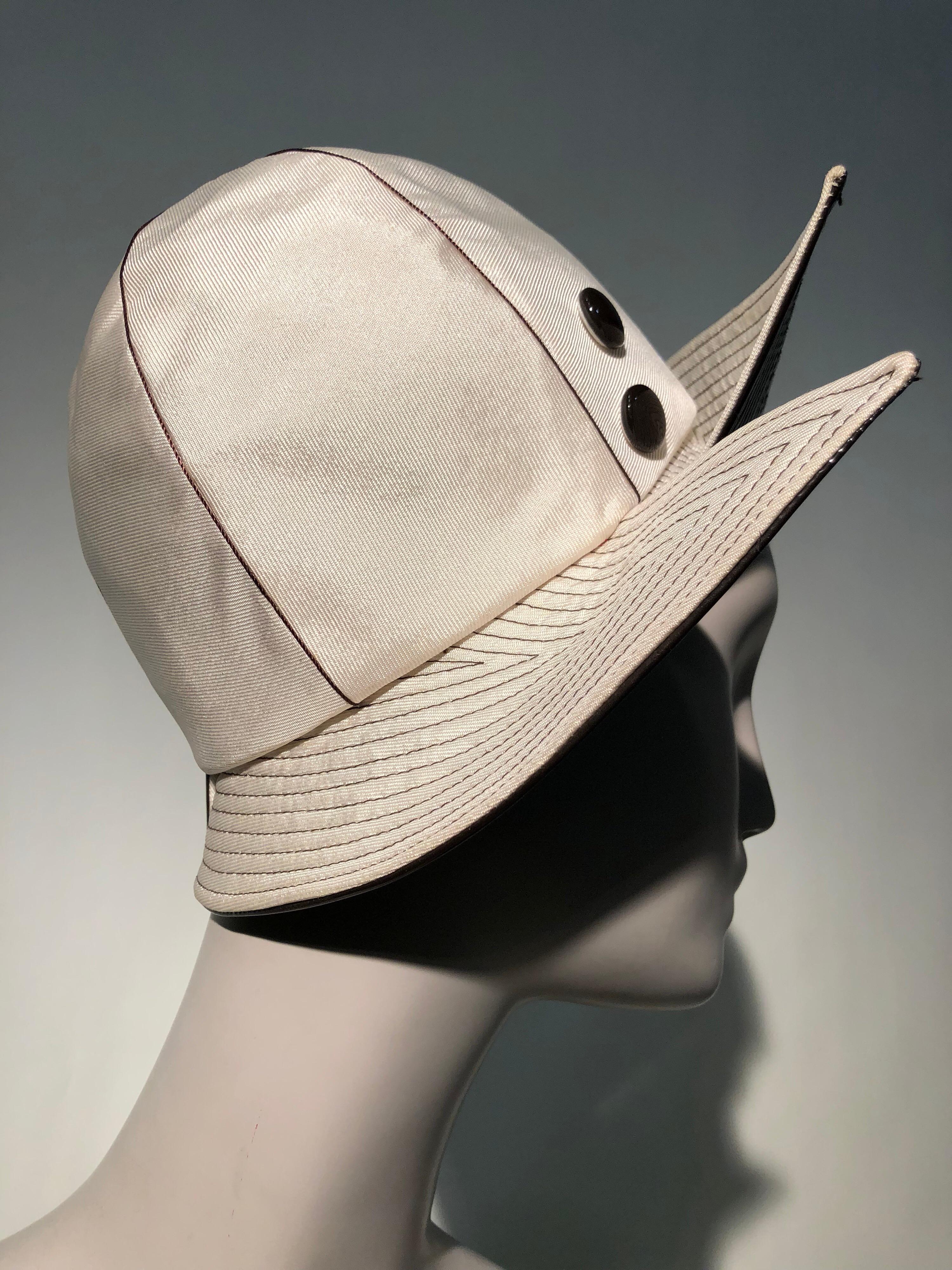 1960s Mr. John Ivory Faille Mod Hat W/ Wide Brown Patent Trapunto Stitched Brim For Sale 1