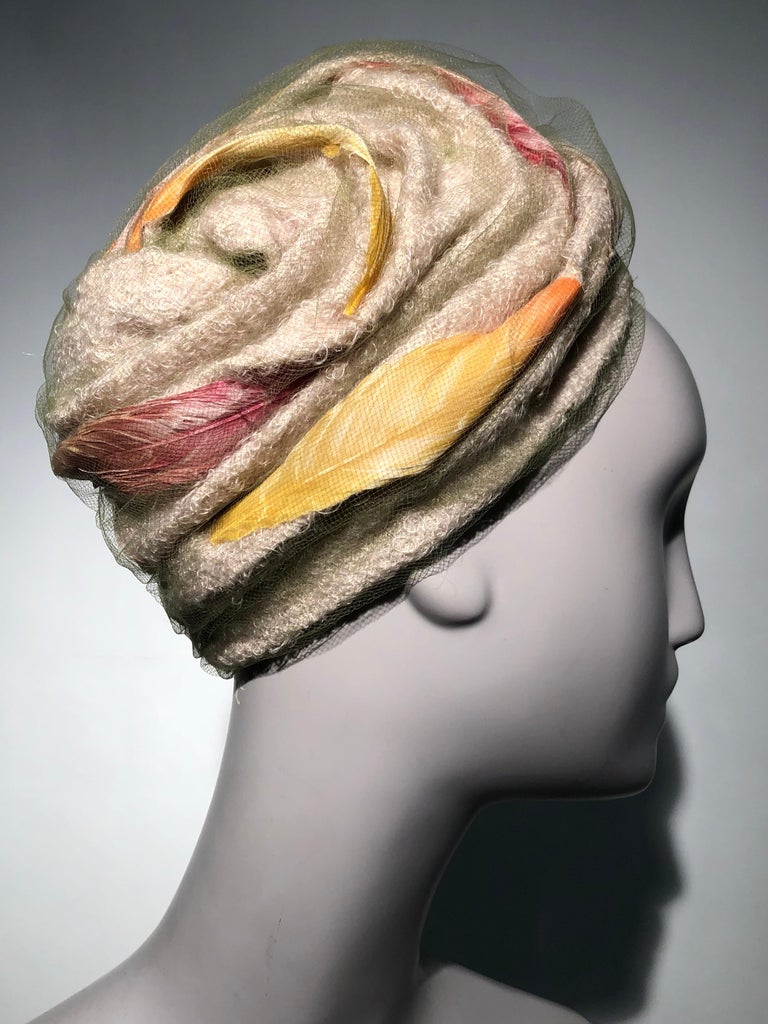 1960s Christian Dior Cream Wool Bouclé Turban-Style Hat W  display picture 2