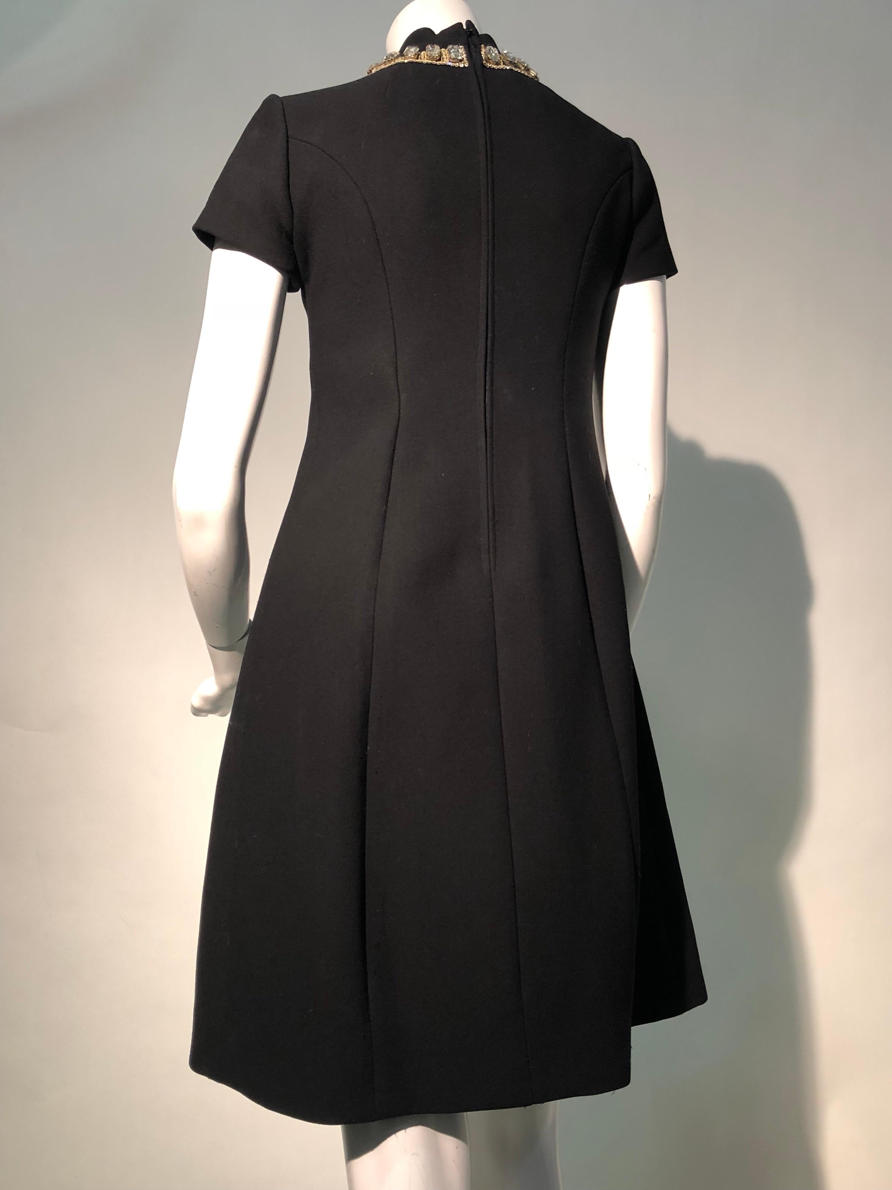 1968 Norman Norell Black A-Line Mini Dress W/ Trompe L'Oeil Rhinestone Cross 1