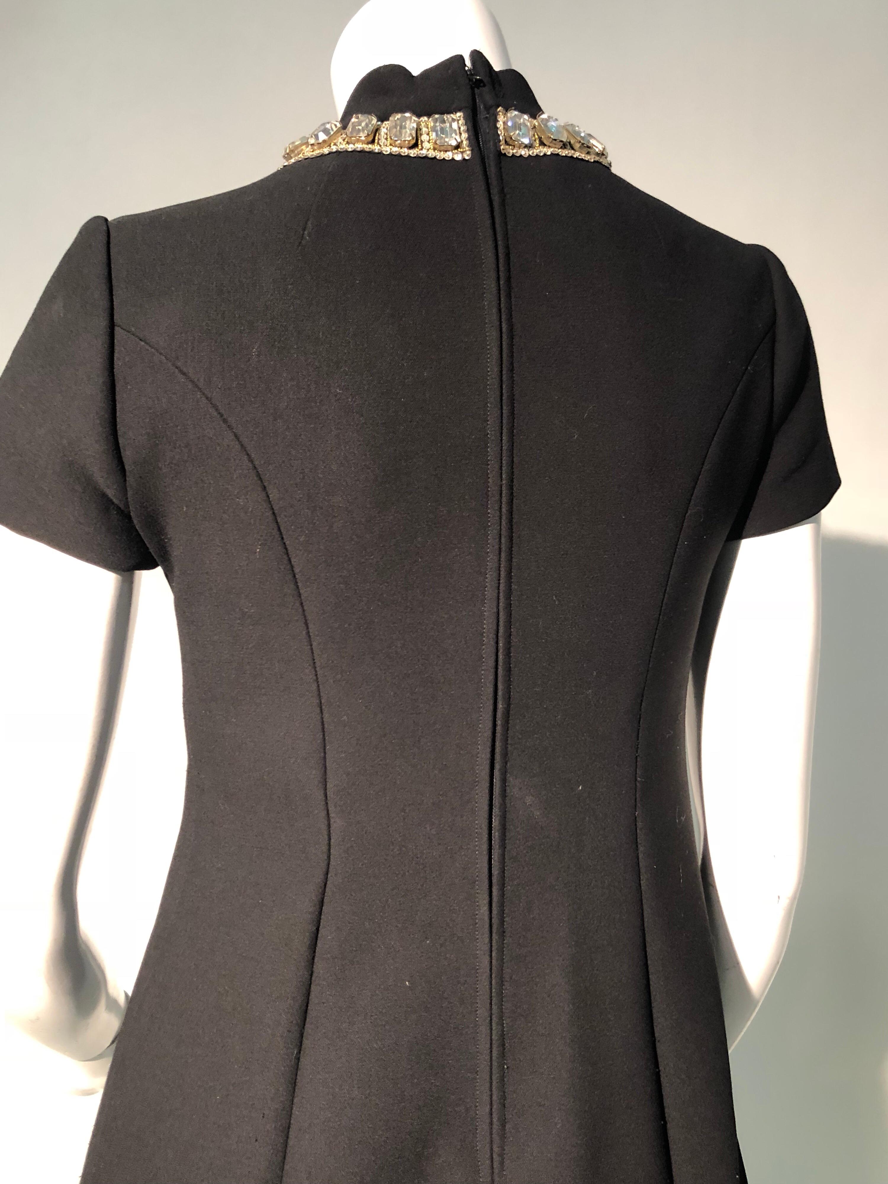 1968 Norman Norell Black A-Line Mini Dress W/ Trompe L'Oeil Rhinestone Cross 2