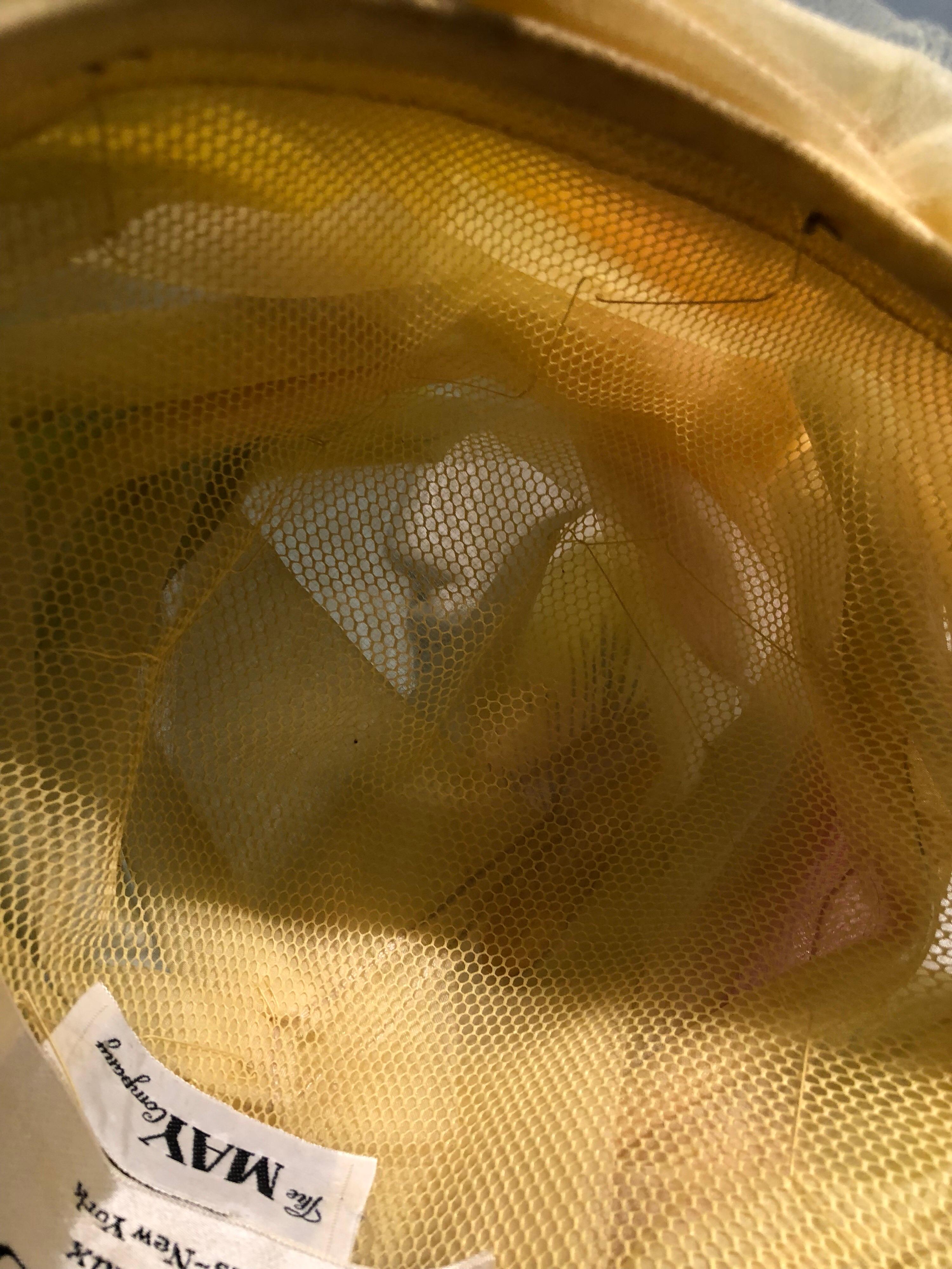 1960s Christian Dior Pale Yellow Silk Beehive Turban Hat W/ Large Pastel Petals 5