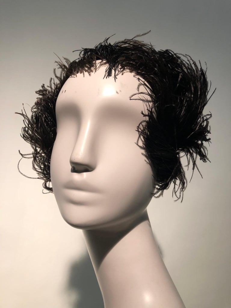 1950s Christian Dior Ballet-Inspired Black Ostrich Feather Cocktail Hat  For Sale 1