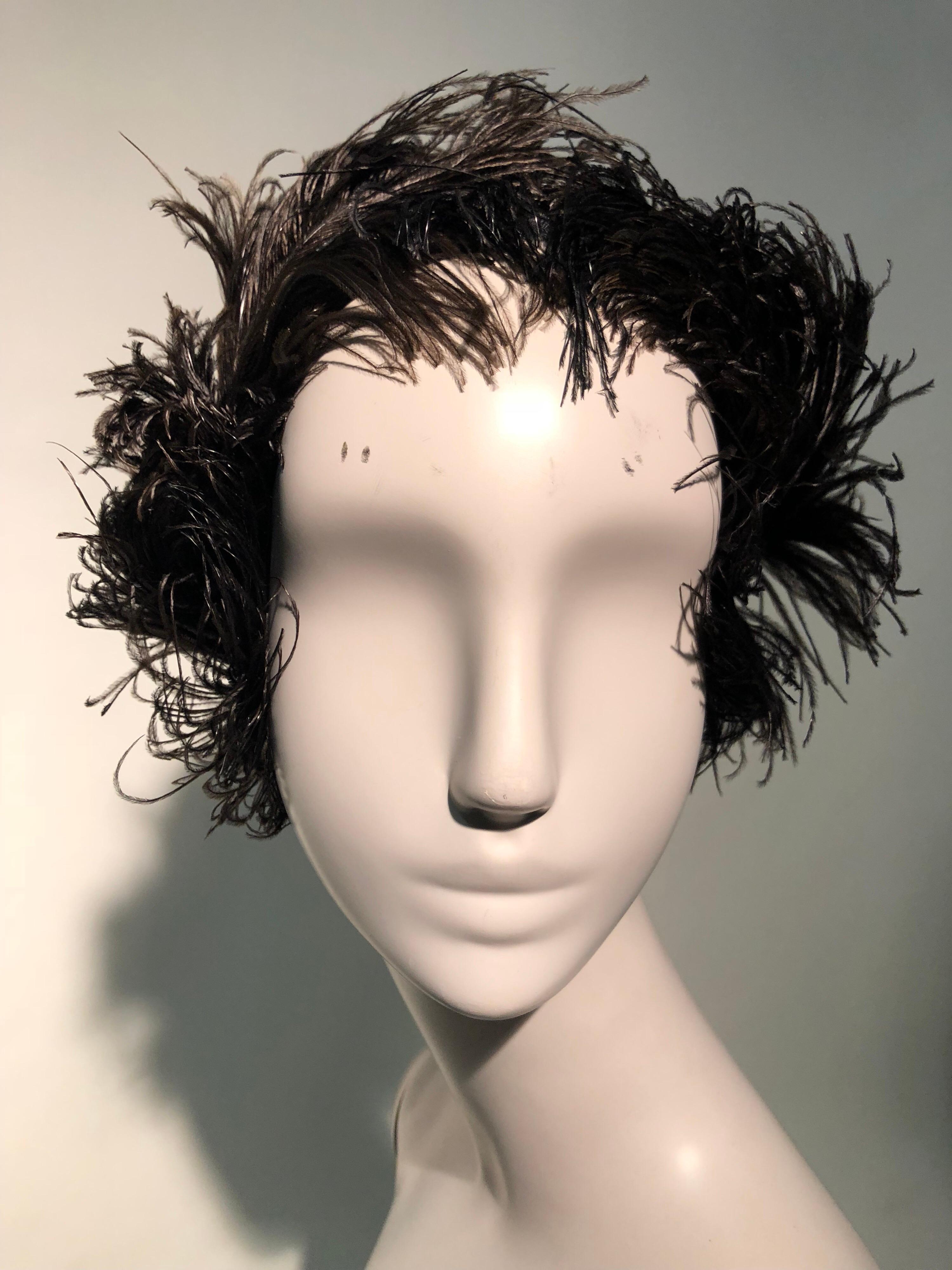 1950s Christian Dior Ballet-Inspired Black Ostrich Feather Cocktail Hat  In Excellent Condition For Sale In Gresham, OR