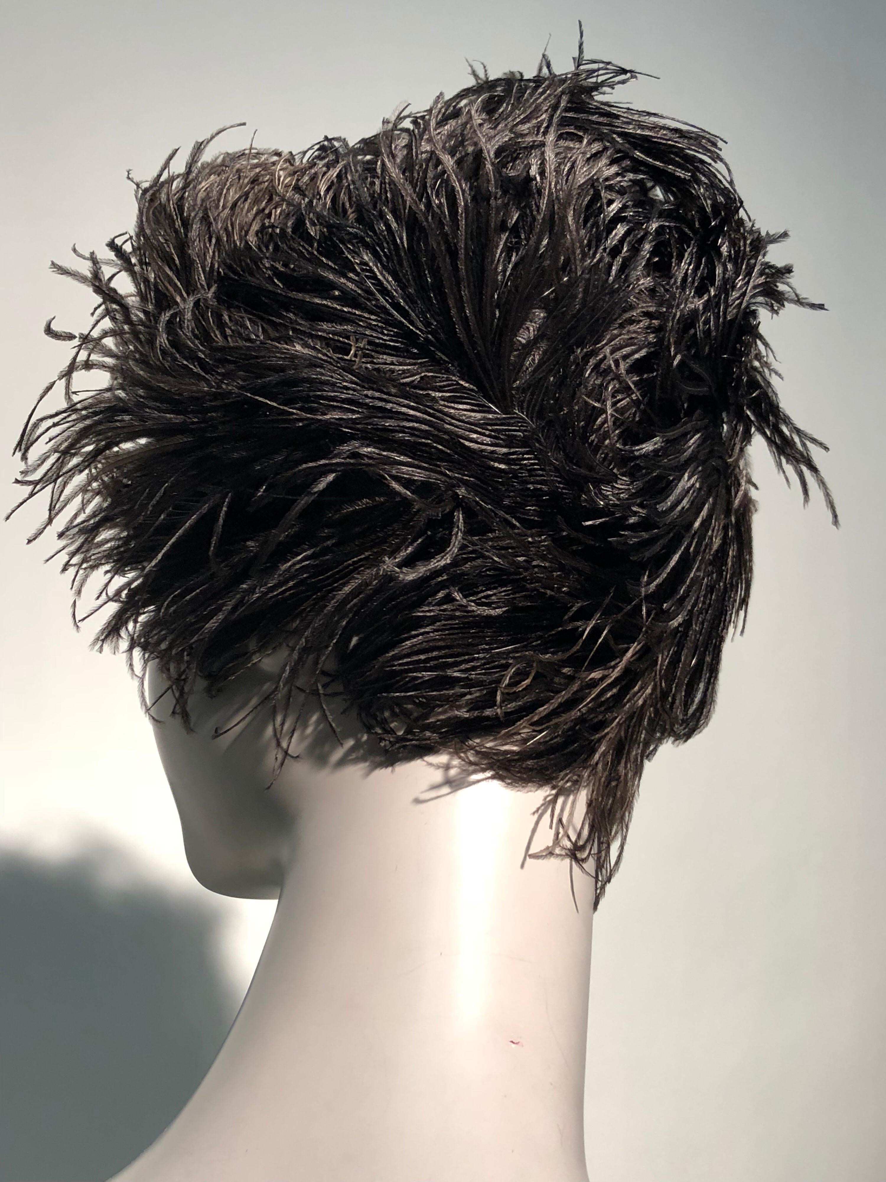 1950s Christian Dior Ballet-Inspired Black Ostrich Feather Cocktail Hat  For Sale 2
