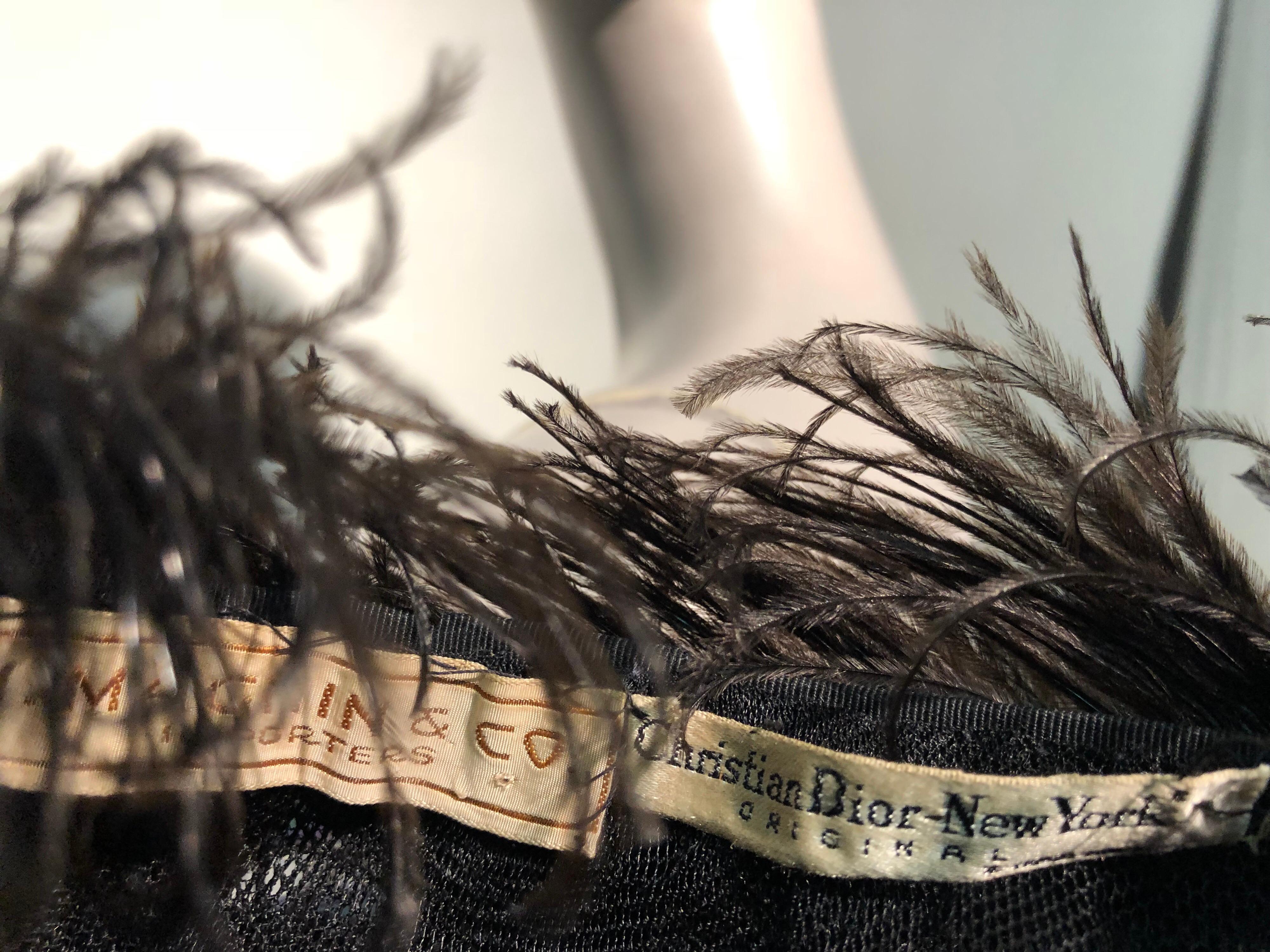 1950s Christian Dior Ballet-Inspired Black Ostrich Feather Cocktail Hat For Sale 5