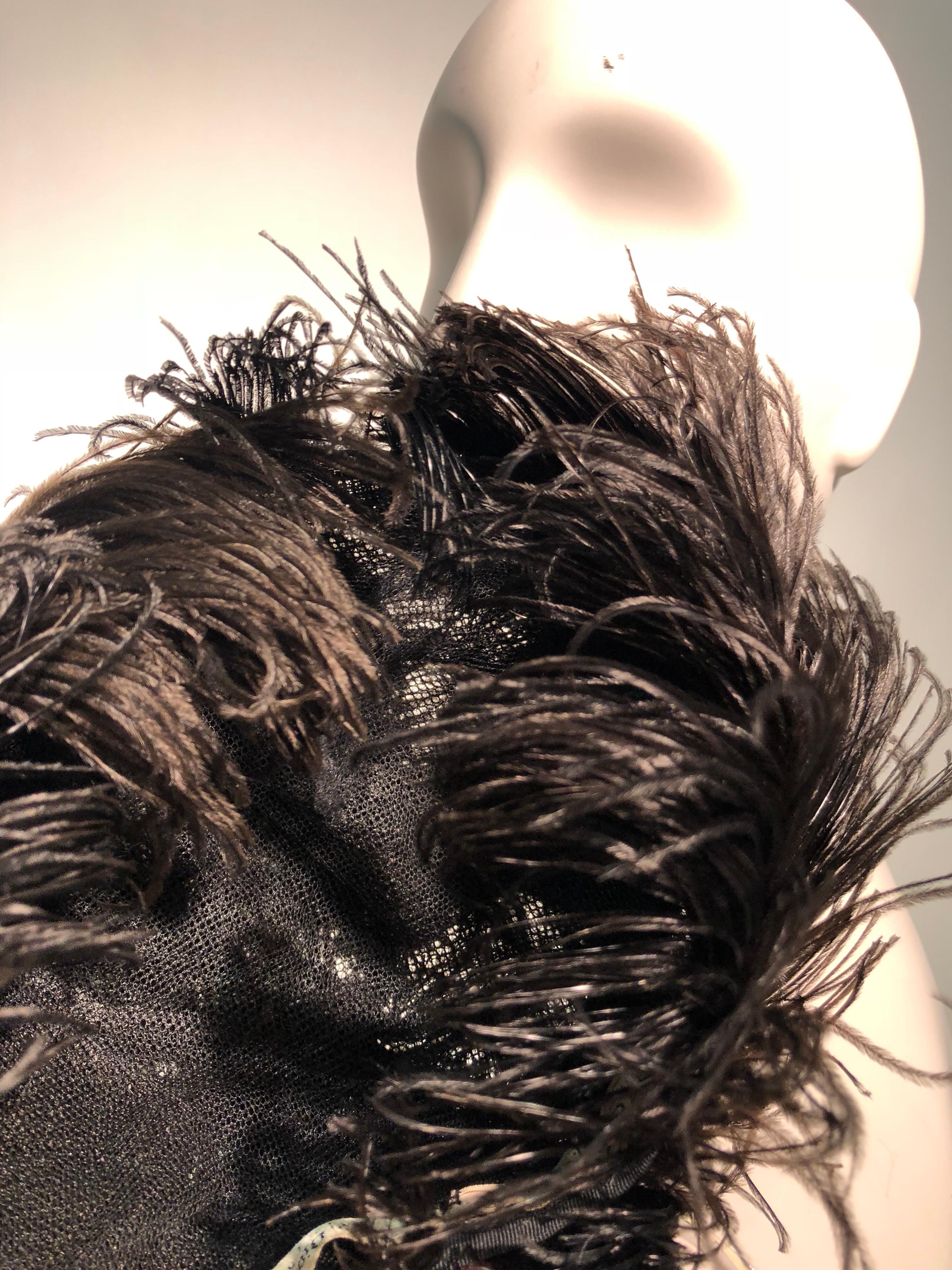 1950s Christian Dior Ballet-Inspired Black Ostrich Feather Cocktail Hat For Sale 7