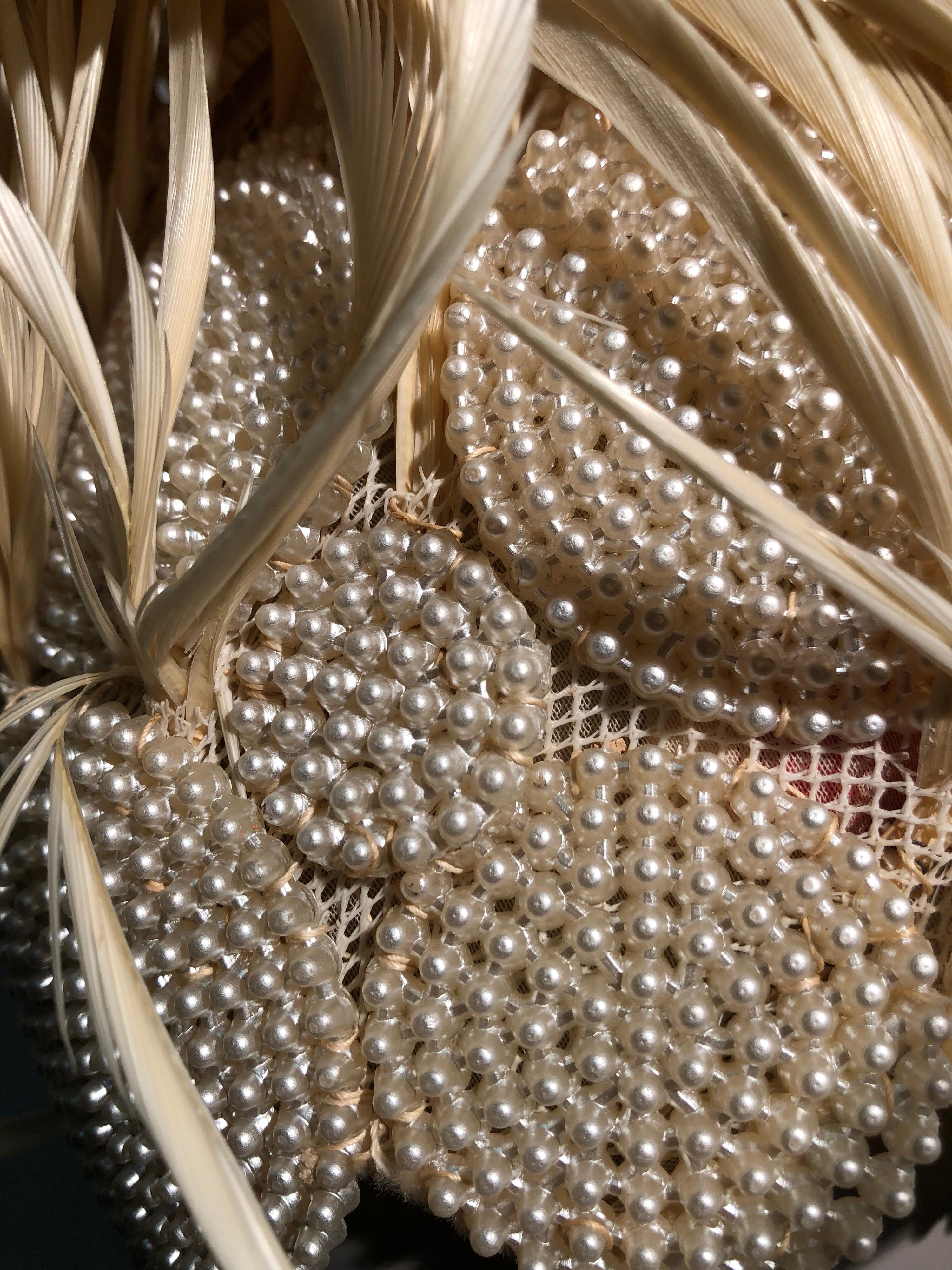 1950s Bes-Ben Ivory Feather & Pearl Medallion Cocktail Hat For Sale 1