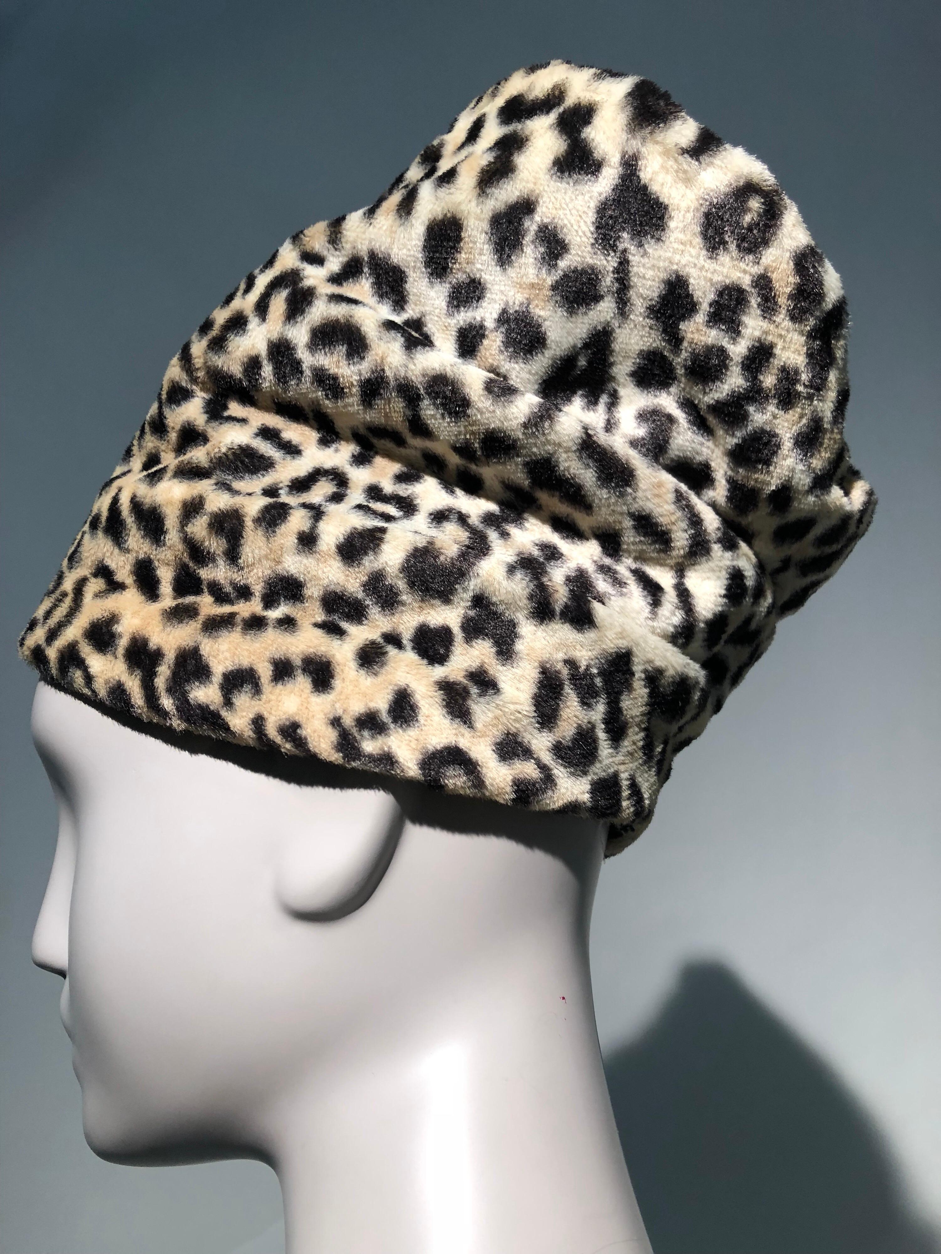 Beige 1960s Dachettes By Lilly Daché Whimsical Stovepipe Faux Leopard Hat