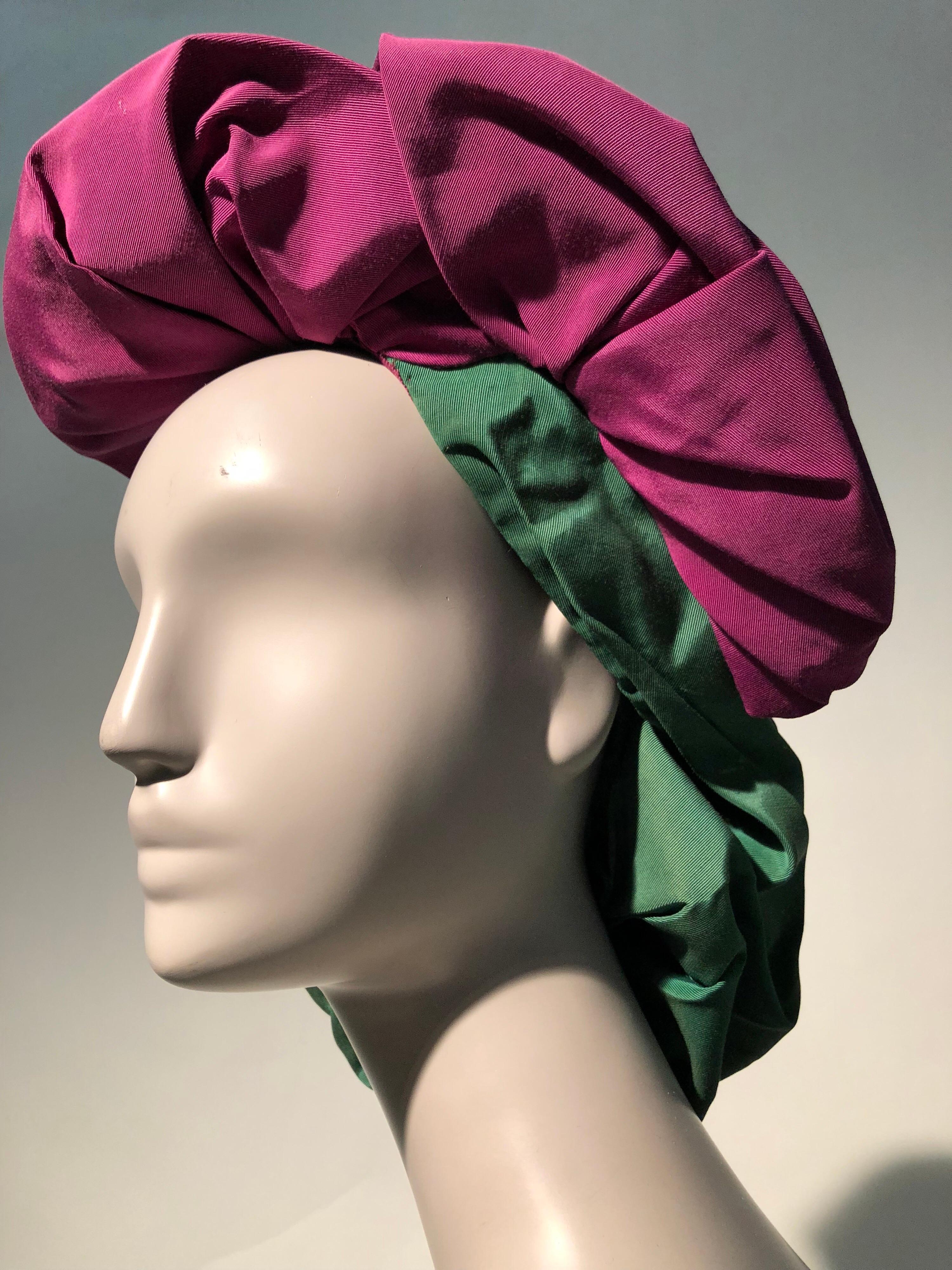 Rare 1940s Sally Victor Fuchsia & Green Hat & Opera Glove Ensemble For Sale 4