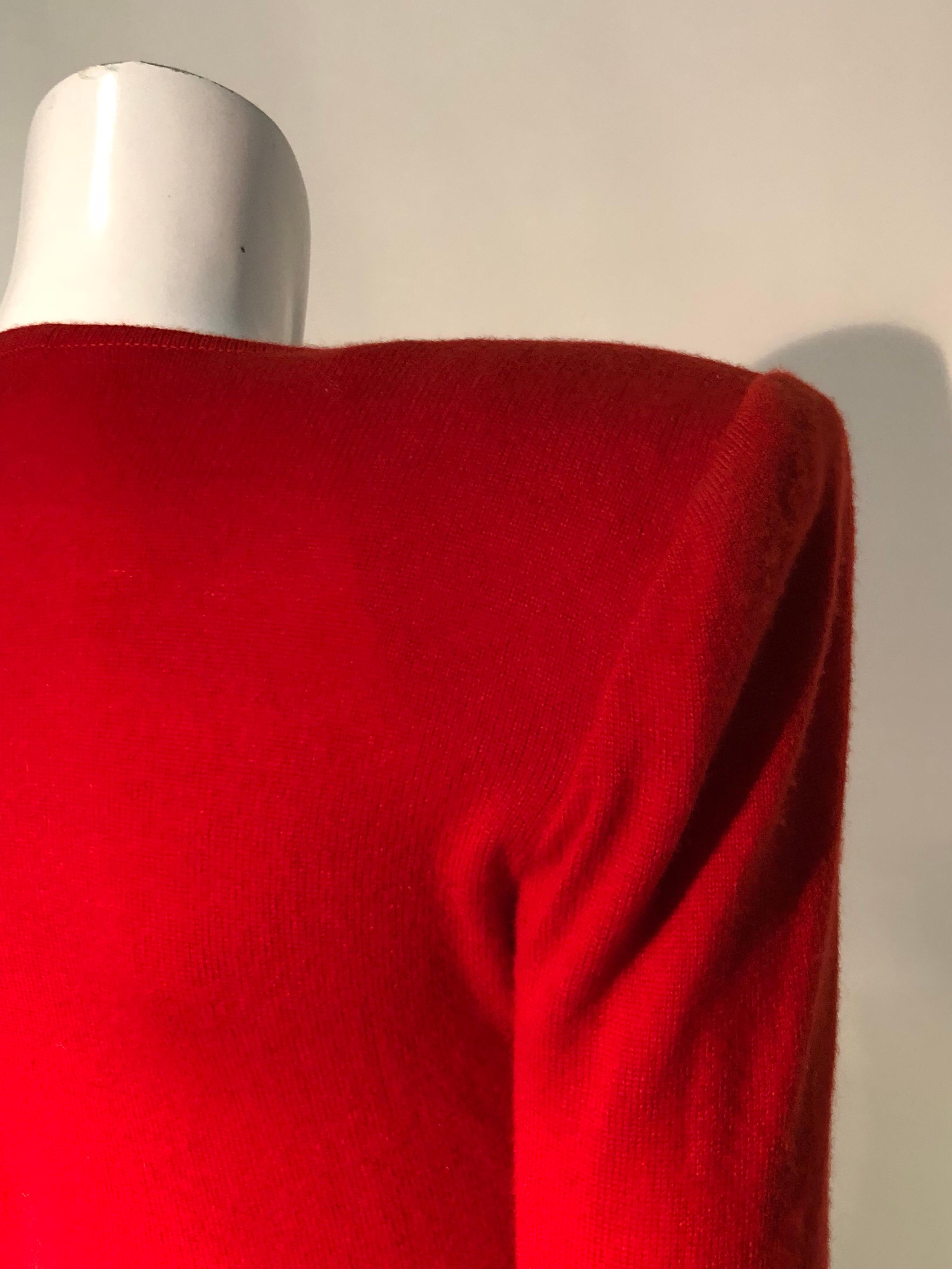 1980s Valentine Red Wool Knit Top W/ Structured Shoulders & Rhinestone Detail 5