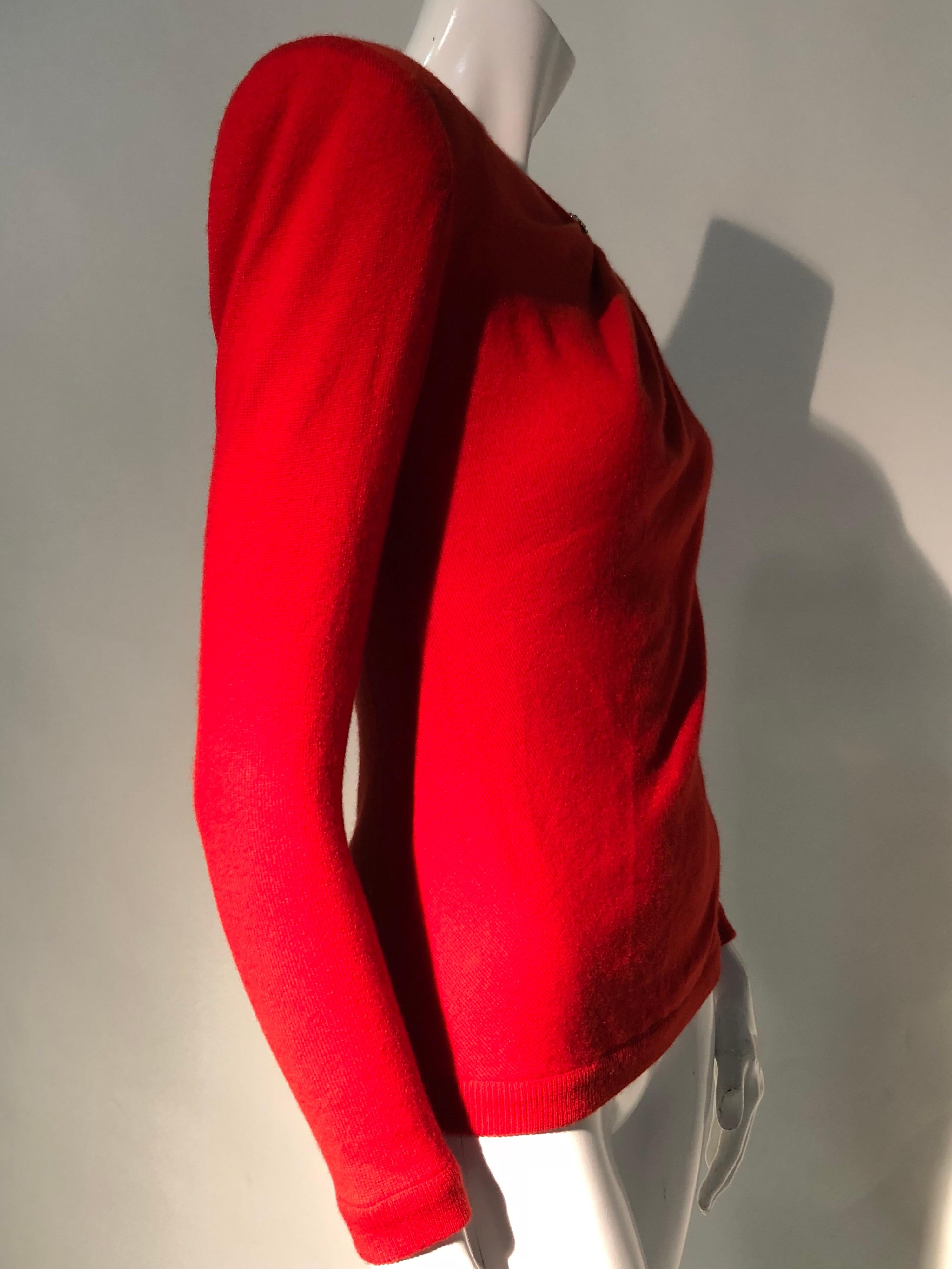 1980s Valentine Red Wool Knit Top W/ Structured Shoulders & Rhinestone Detail 6