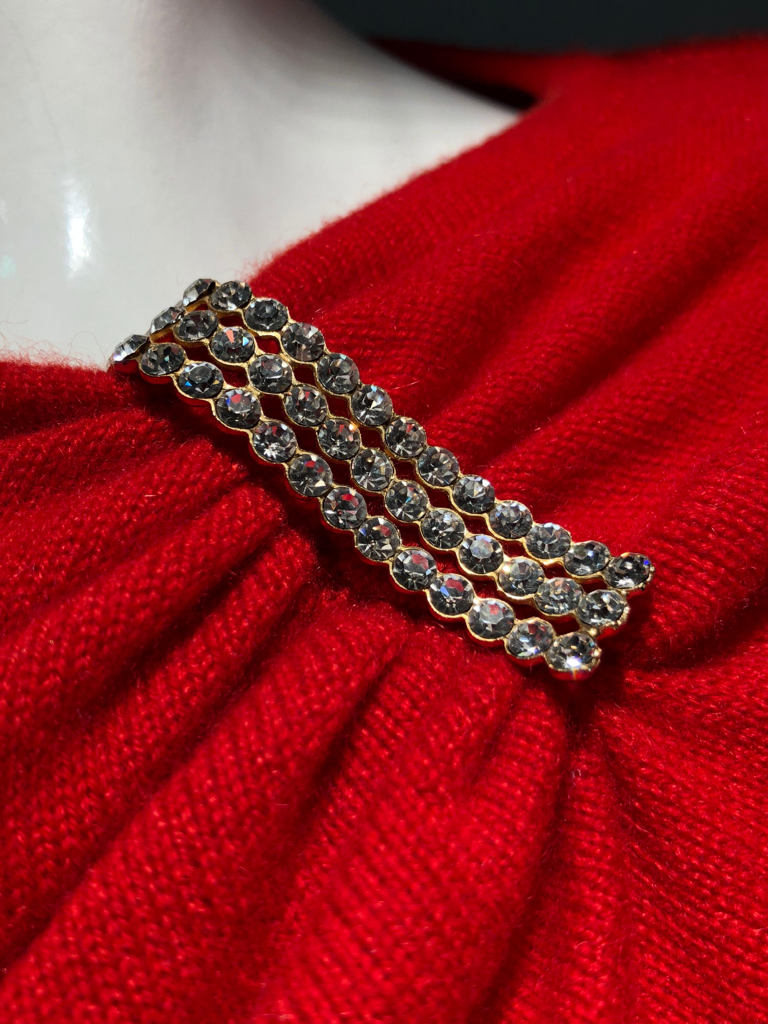 1980s Valentine Red Wool Knit Top W/ Structured Shoulders & Rhinestone Detail 7