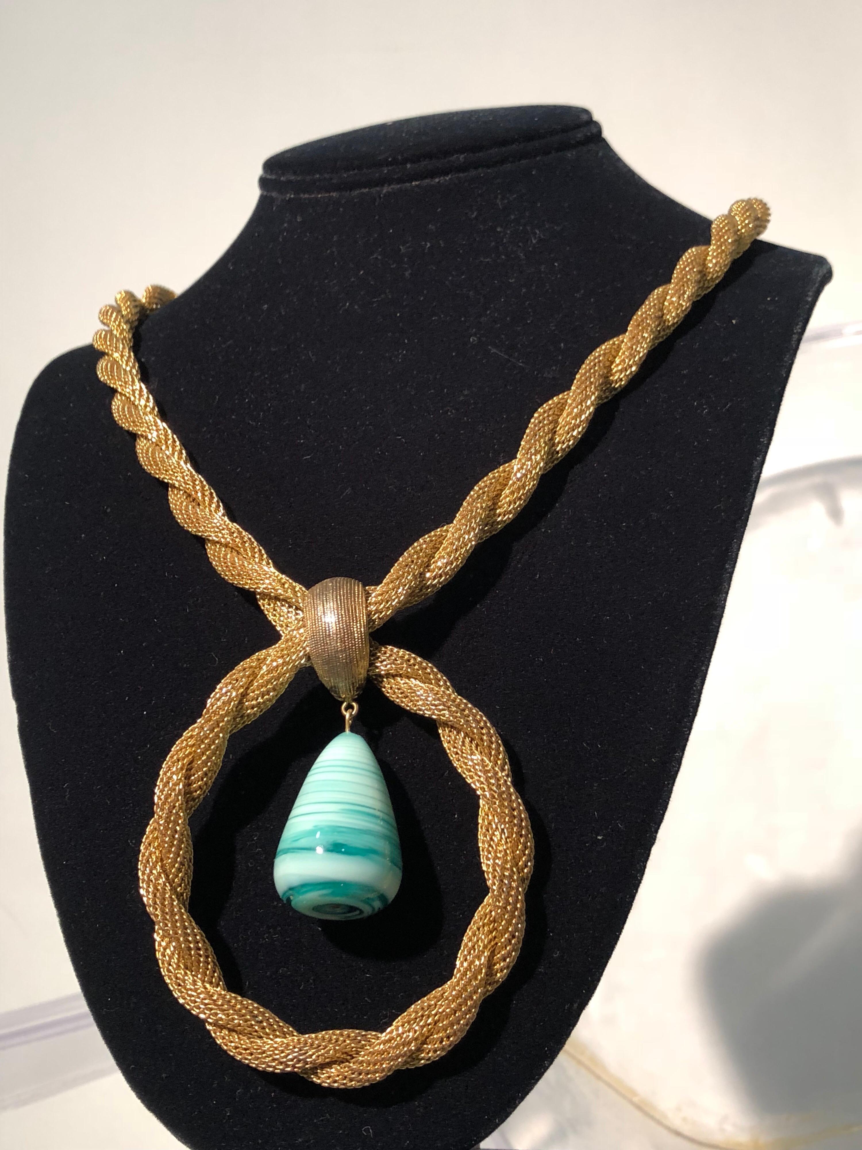 1940s Henry Rosenfeld Turquoise & Gold Embroidered Envelope Clutch W/ Necklace 5