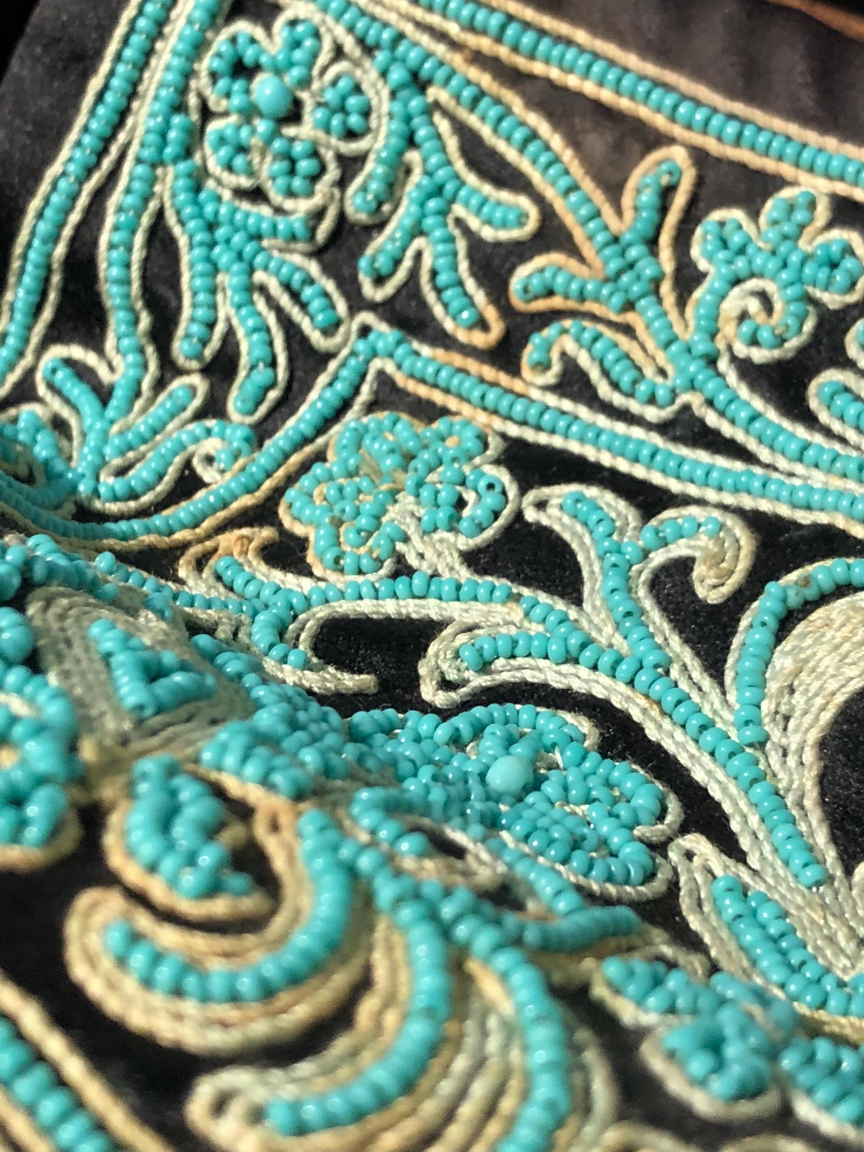 1940s Henry Rosenfeld Turquoise & Gold Embroidered Envelope Clutch W/ Necklace 11