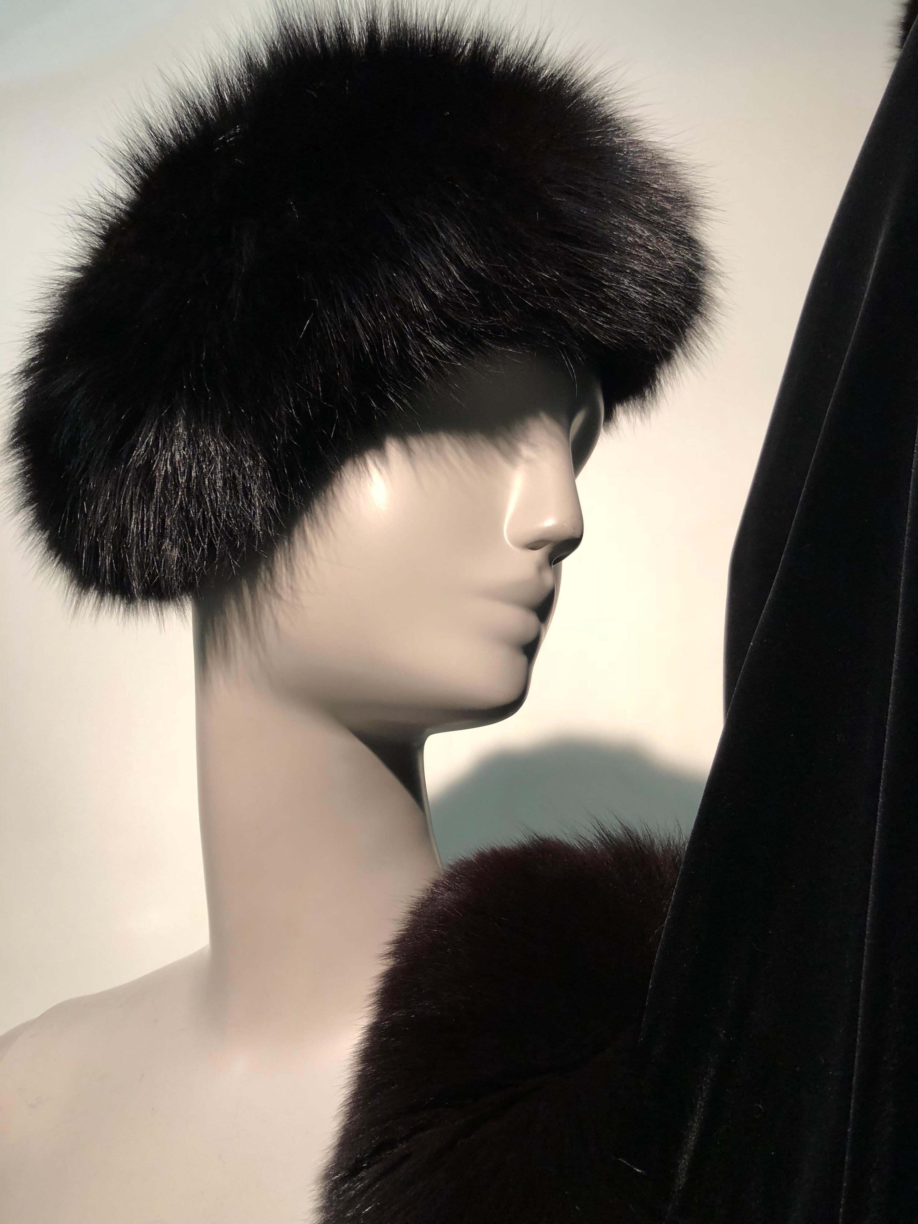 Halston Luxurious Black Silk Velvet Fox Fur Cape & Fox Fur Hat Ensemble 5