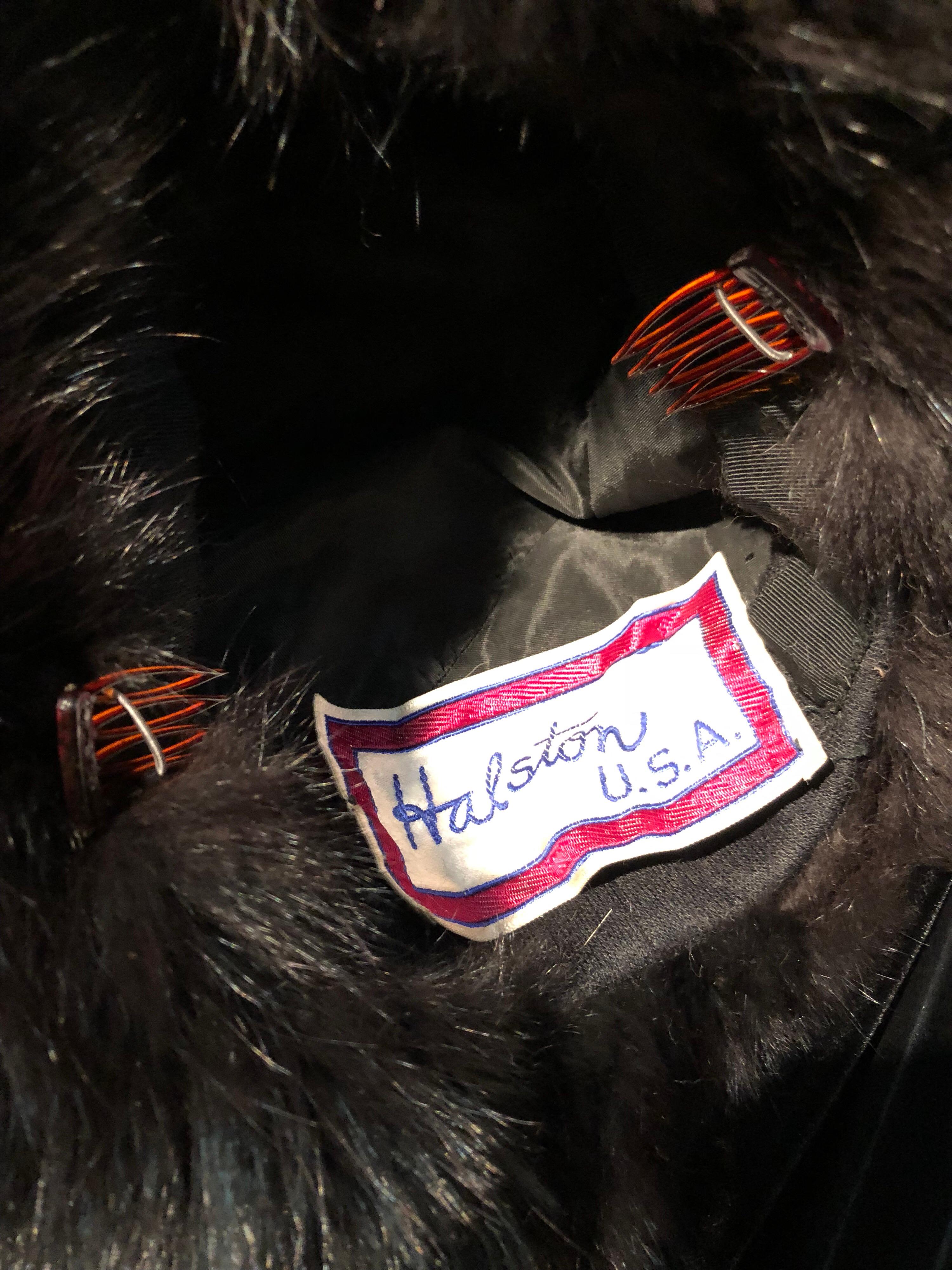 Halston Luxurious Black Silk Velvet Fox Fur Cape & Fox Fur Hat Ensemble 6