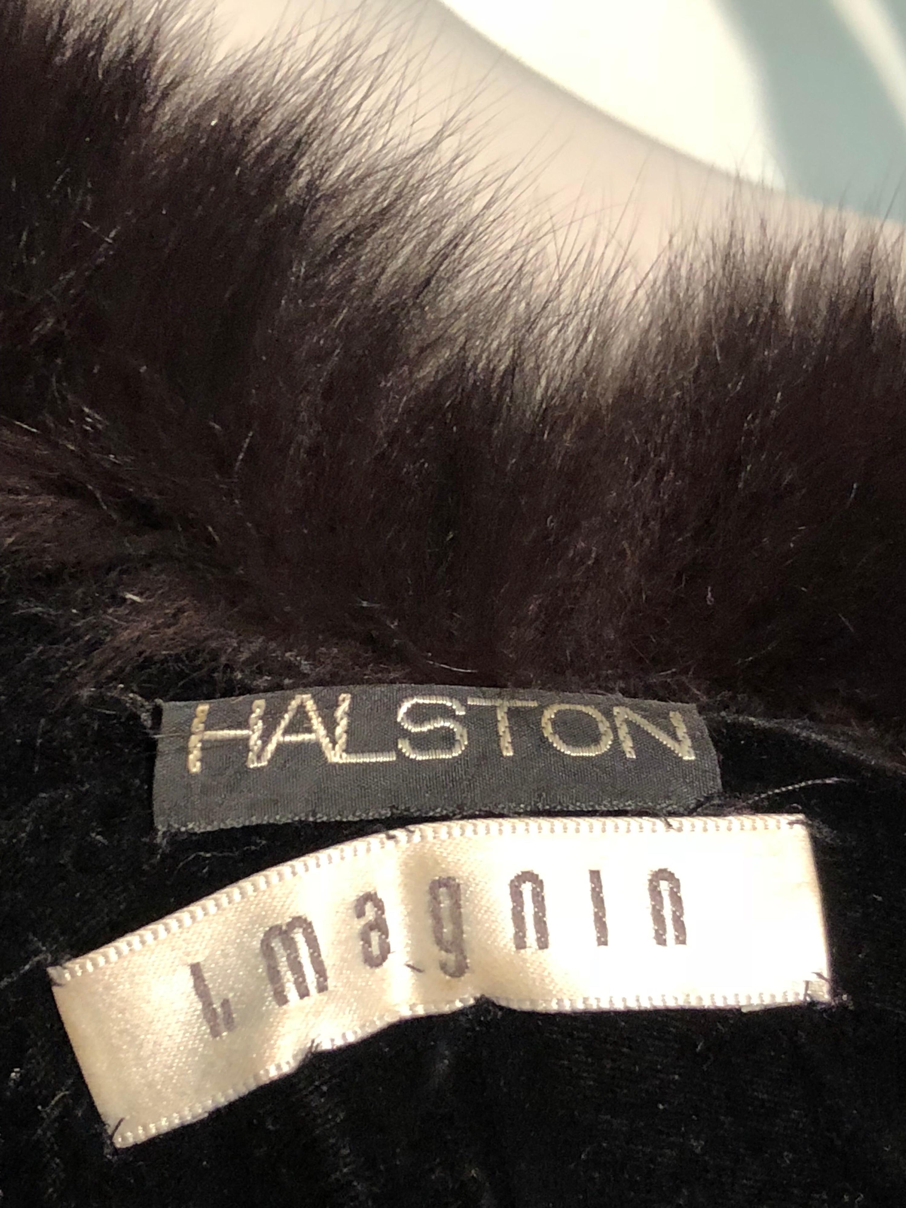 Halston Luxurious Black Silk Velvet Fox Fur Cape & Fox Fur Hat Ensemble 8