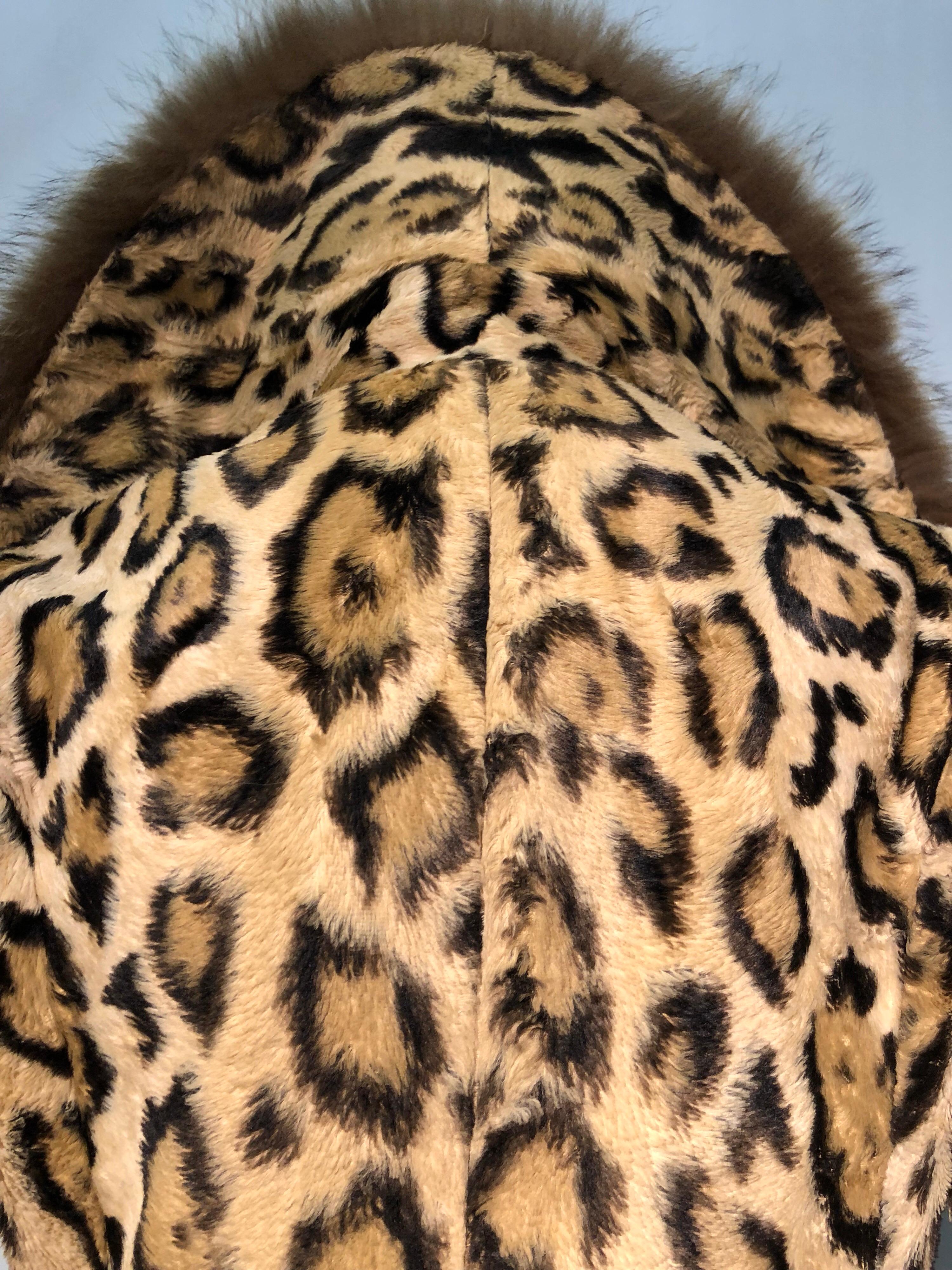 1970s Full Length Faux-Leopard Princess Coat W/ Genuine Fur Collar & Cuffs 4