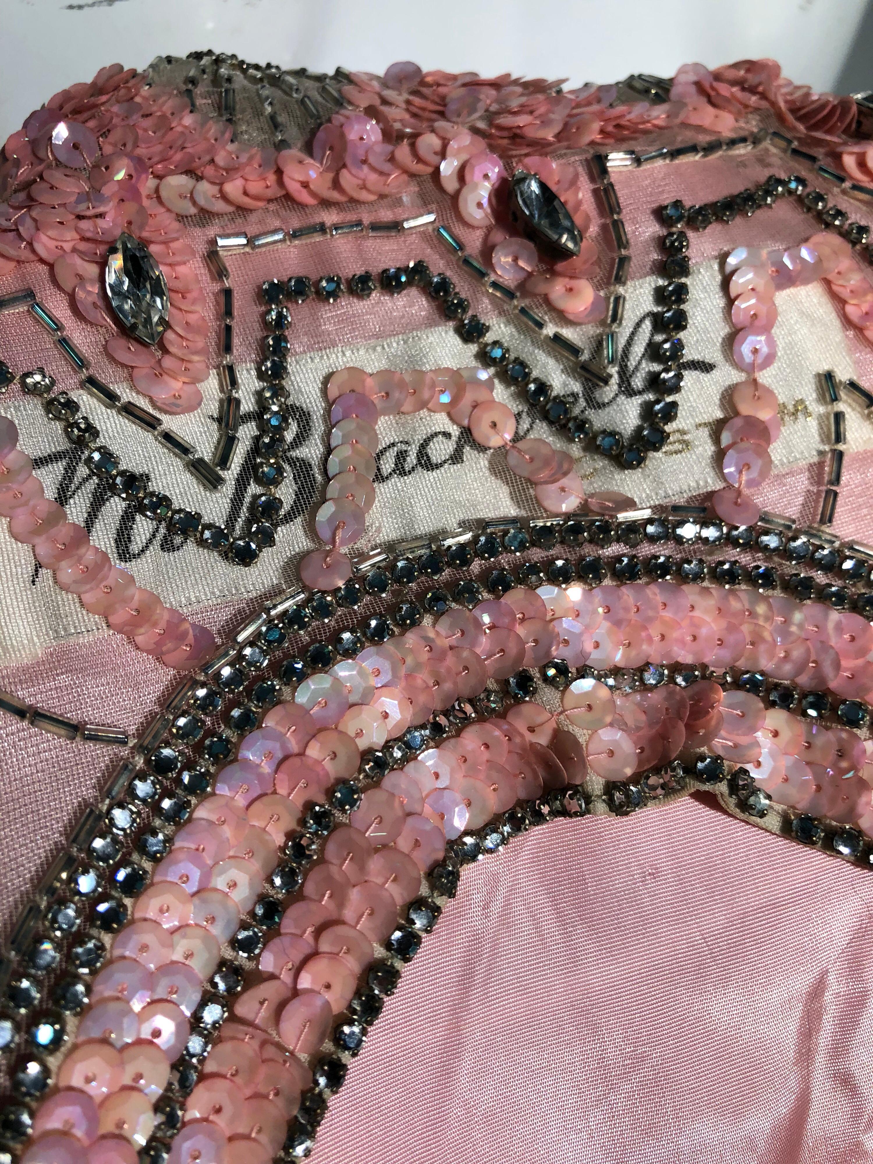 1960s Mr. Blackwell Pink Wool & Silk Blend Sheath Dress W/ Beaded Sequined Neck 9