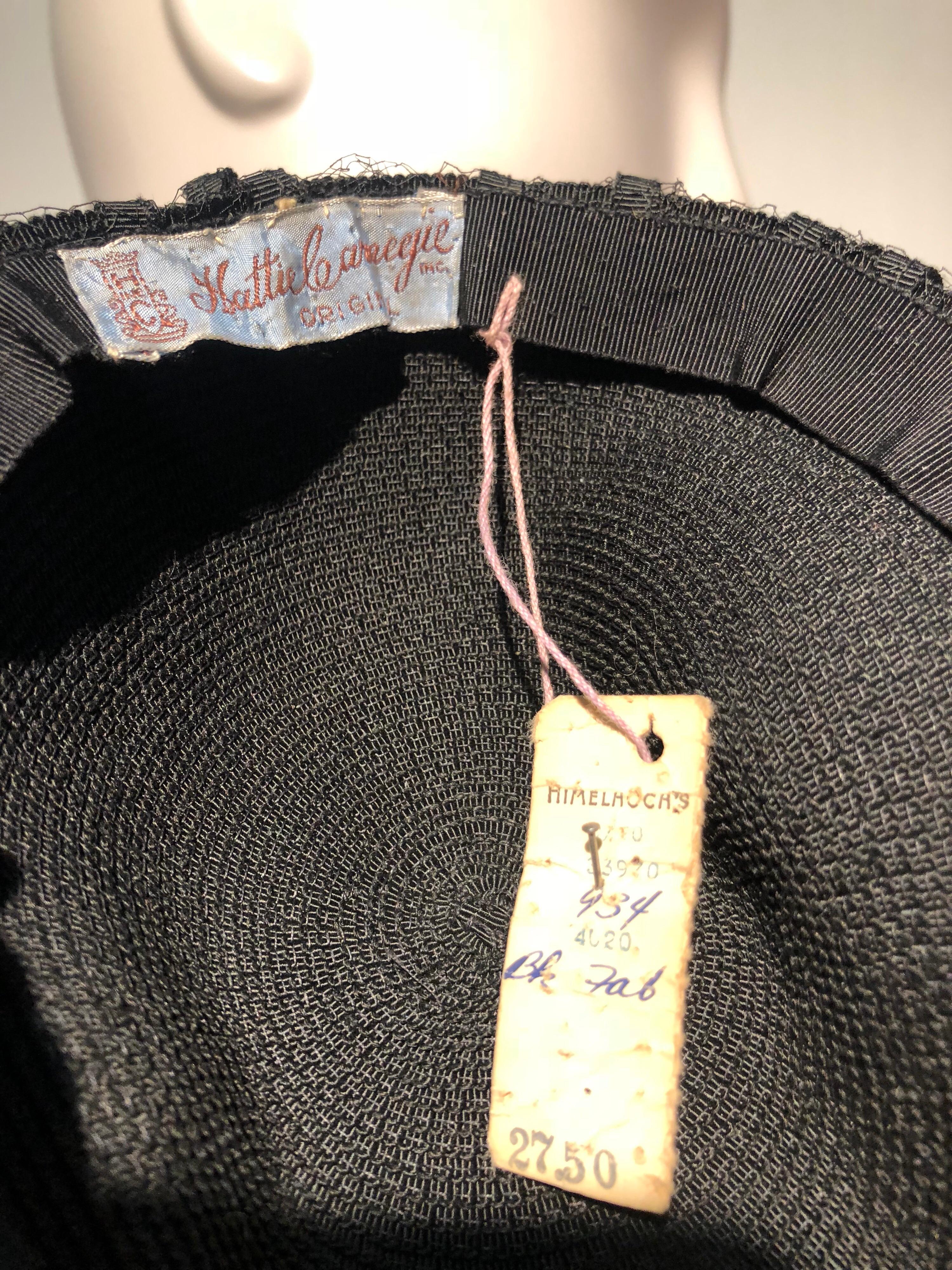 1940s Hattie Carnegie Black Ribbon Cage Veil Hat Never Worn 3