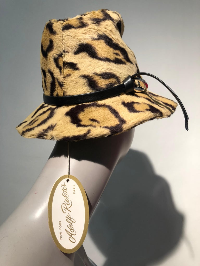 1960s Adolfo Réalités Leopard Print Faux Fur Fedora W  display picture 3
