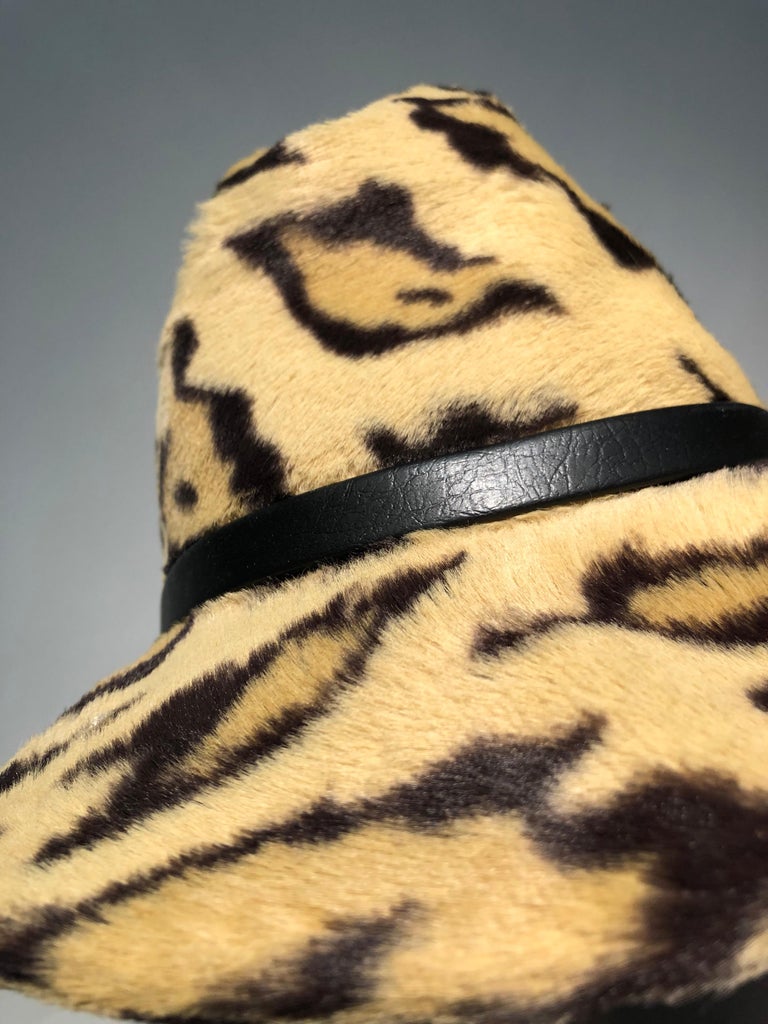 1960s Adolfo Réalités Leopard Print Faux Fur Fedora W  display picture 3
