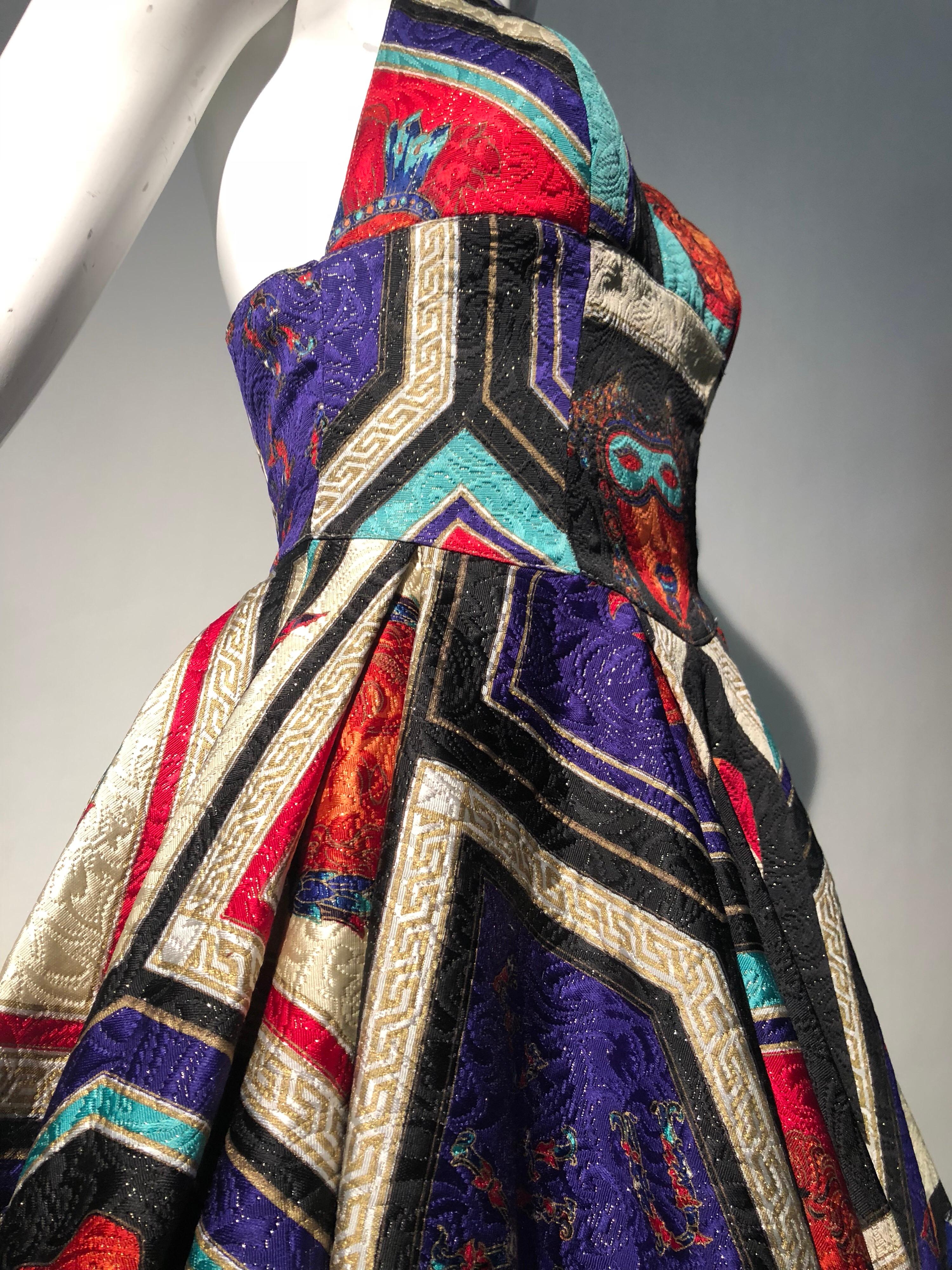 Women's 1992 Gianni Versace Masquerade-Inspired Silk Brocade Flared Mini Halter Dress 