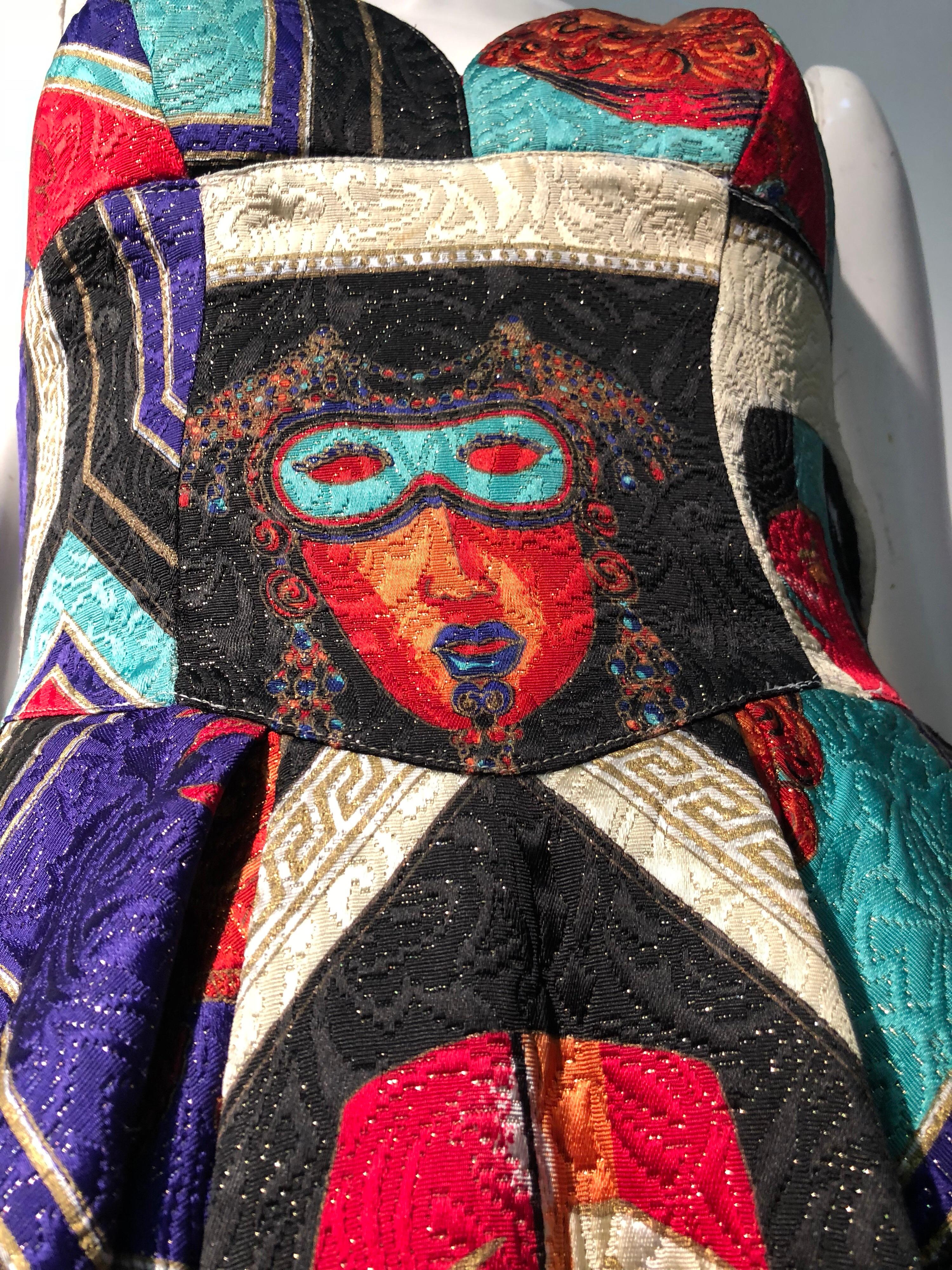 1992 Gianni Versace Masquerade-Inspired Silk Brocade Flared Mini Halter Dress  9