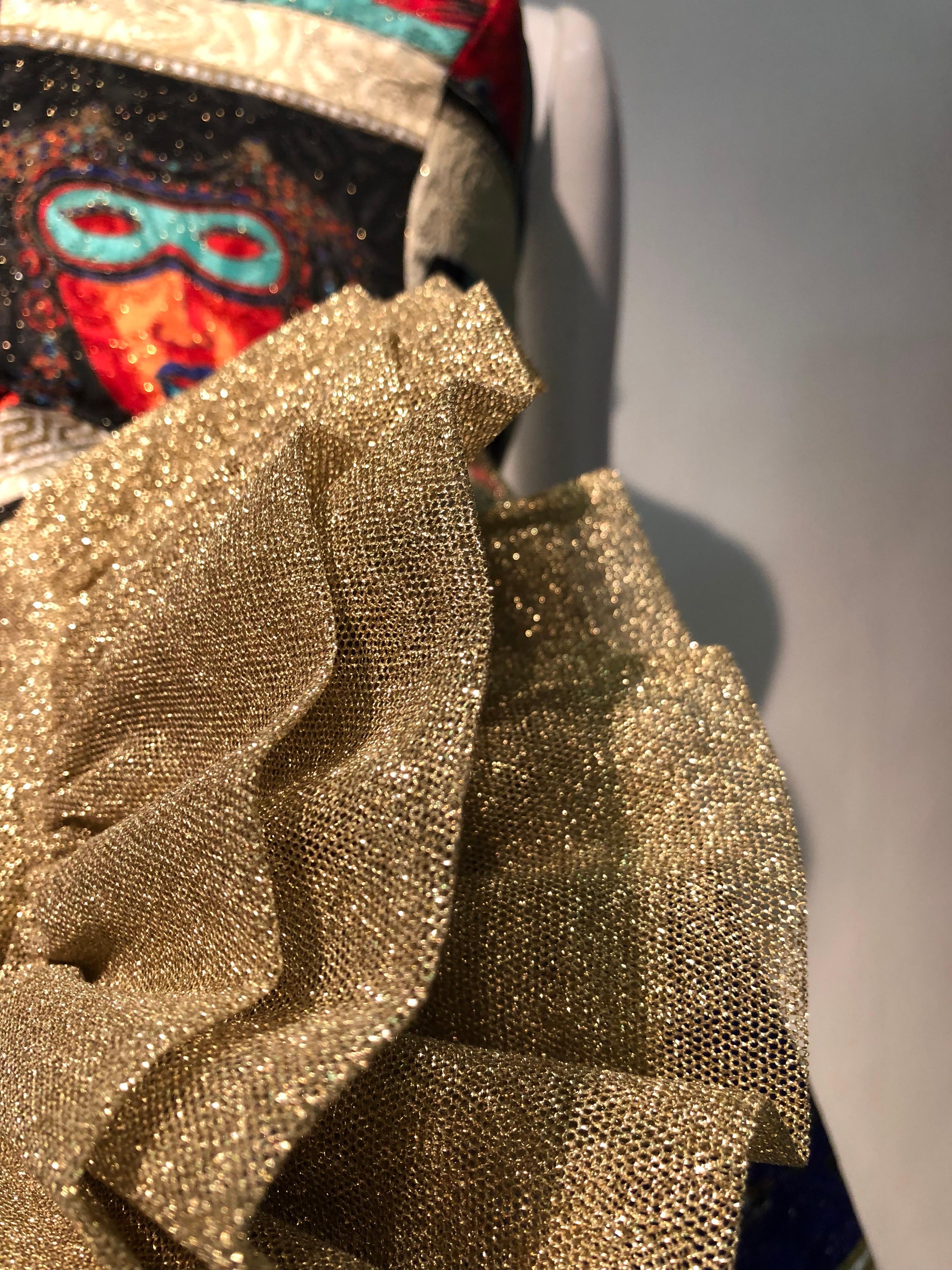 1992 Gianni Versace Masquerade-Inspired Silk Brocade Flared Mini Halter Dress  10