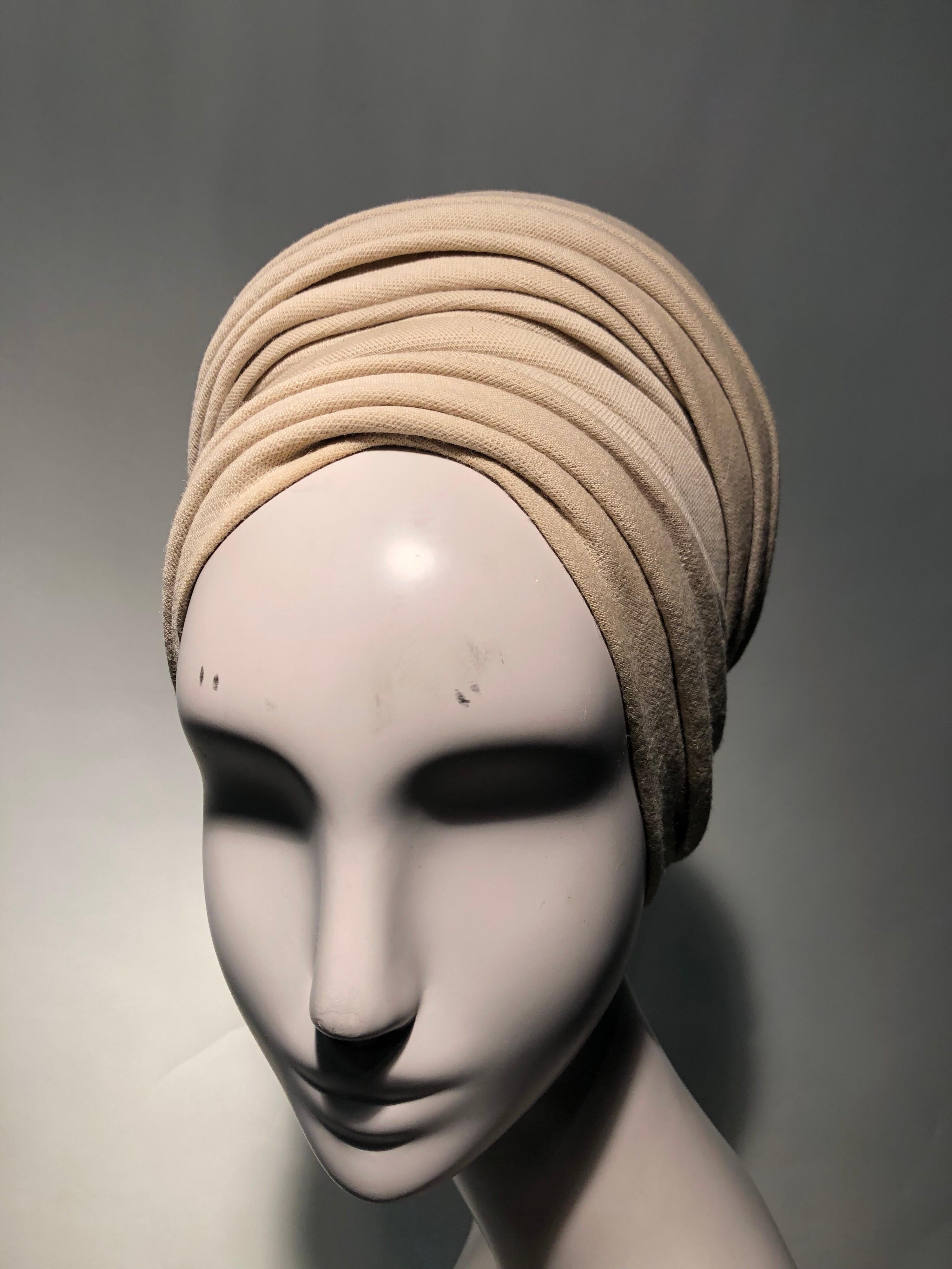 1950s Lilly Daché Tall Hollywood Style Ruched Turban in Mushroom Wool ...