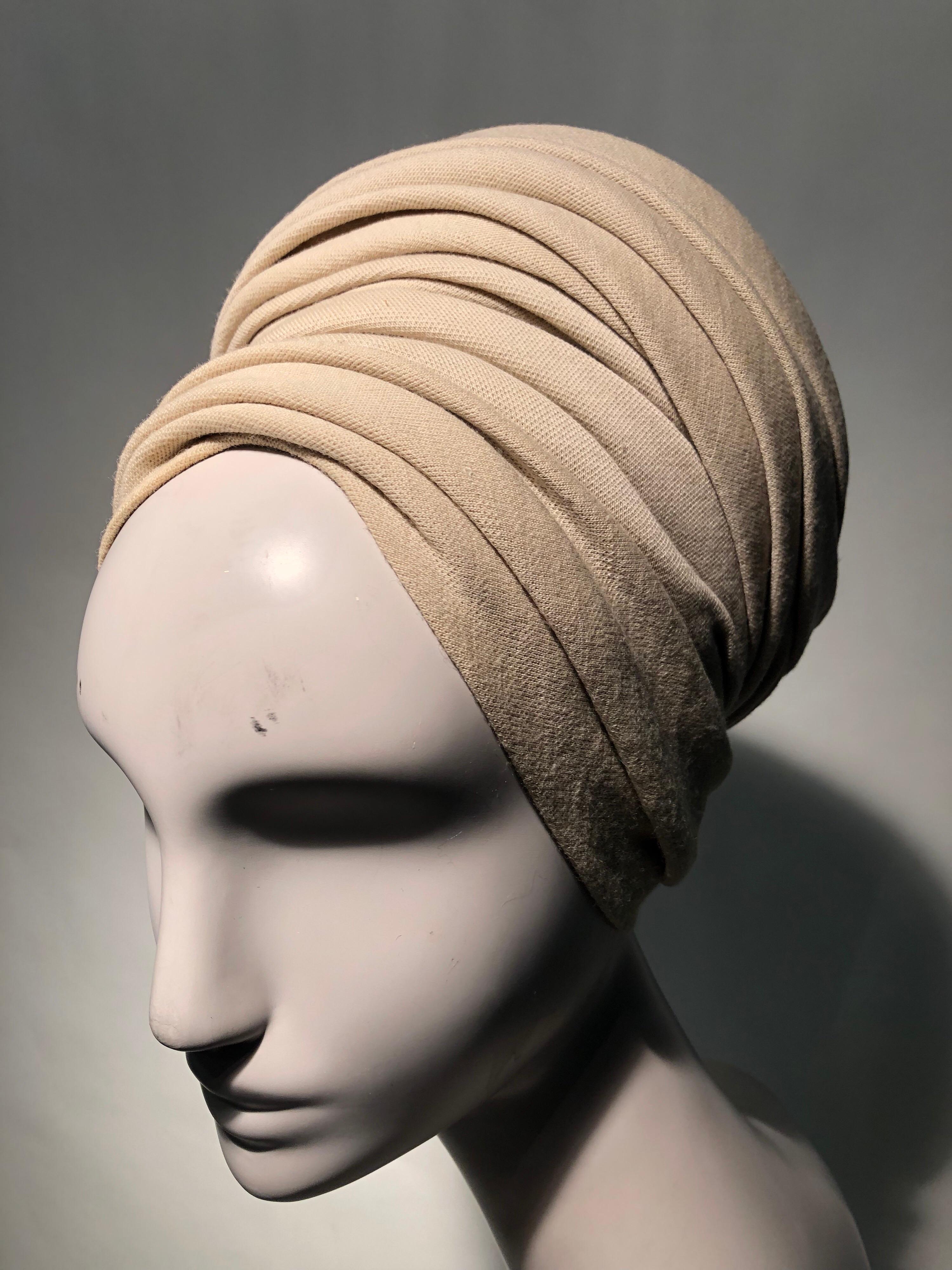 1950s Lilly Daché Tall Hollywood Style Ruched Turban in Mushroom Wool ...