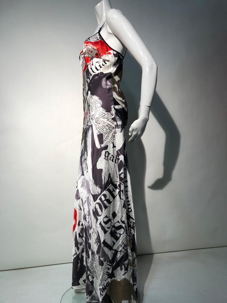 Black 2000s John Galliano Unworn Silk Newsprint Bias-Cut Slip Gown Dress For Sale