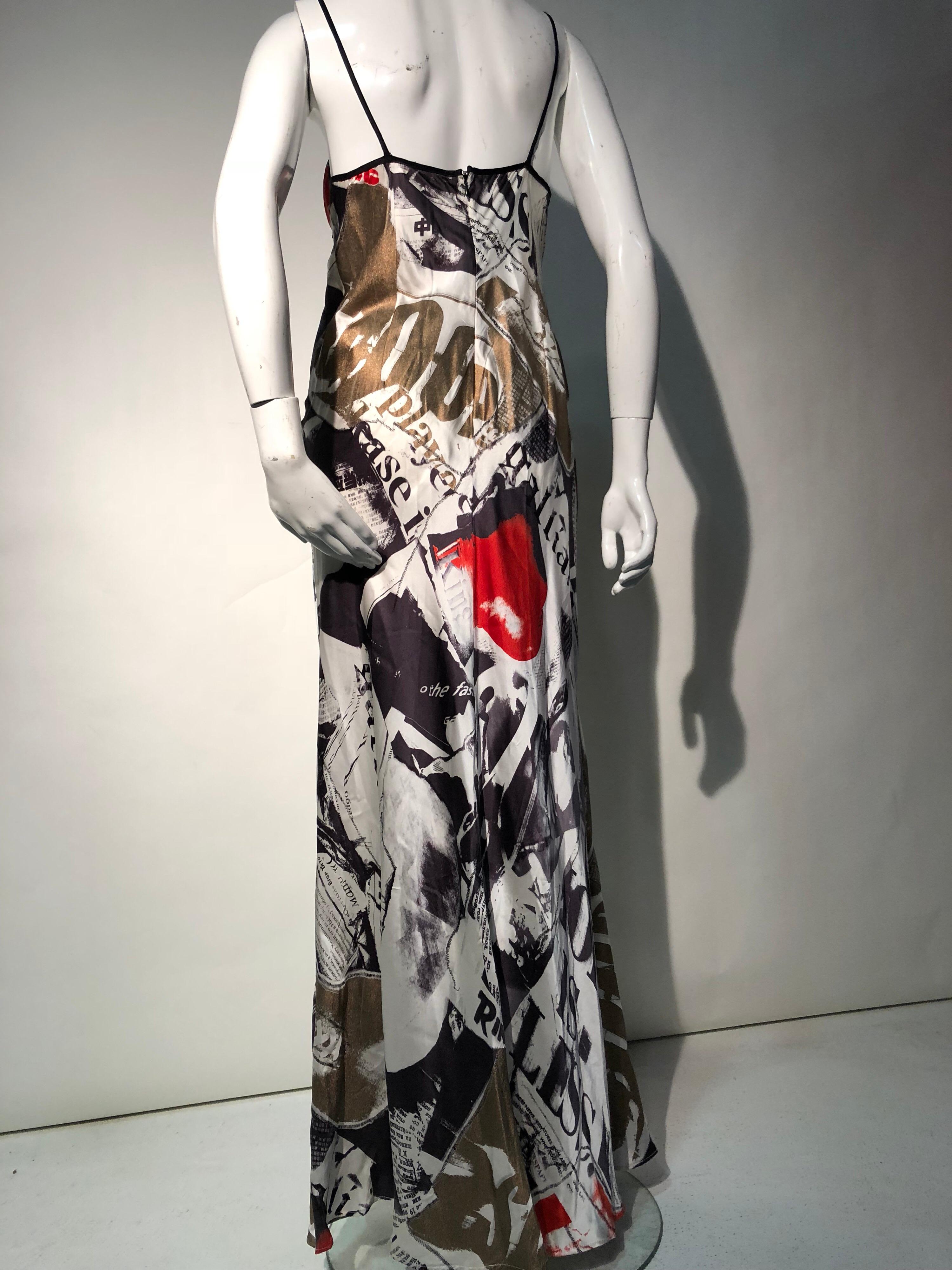 Women's 2000s John Galliano Unworn Silk Newsprint Bias-Cut Slip Gown Dress For Sale