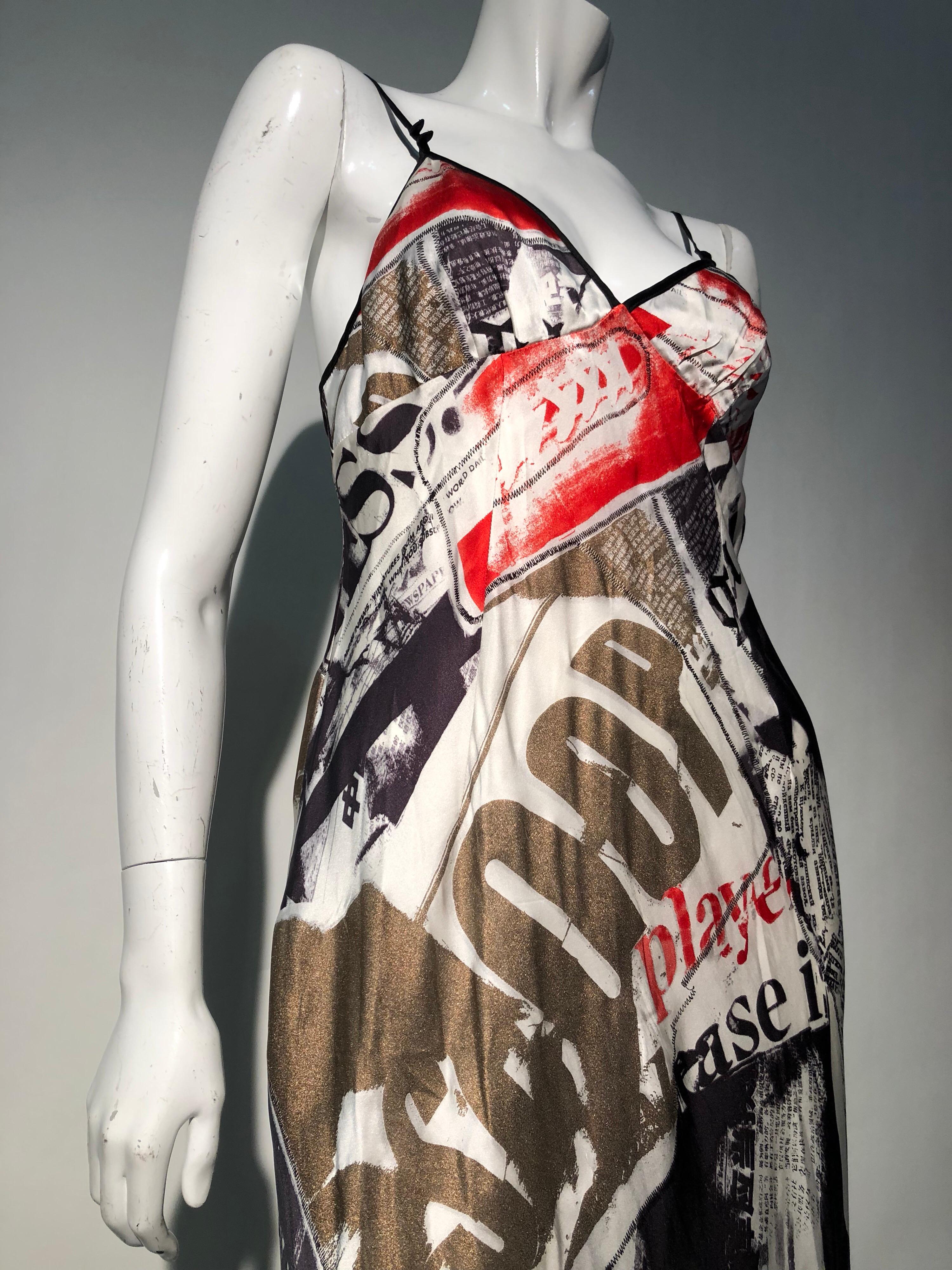 2000s John Galliano Unworn Silk Newsprint Bias-Cut Slip Gown Dress For Sale 2