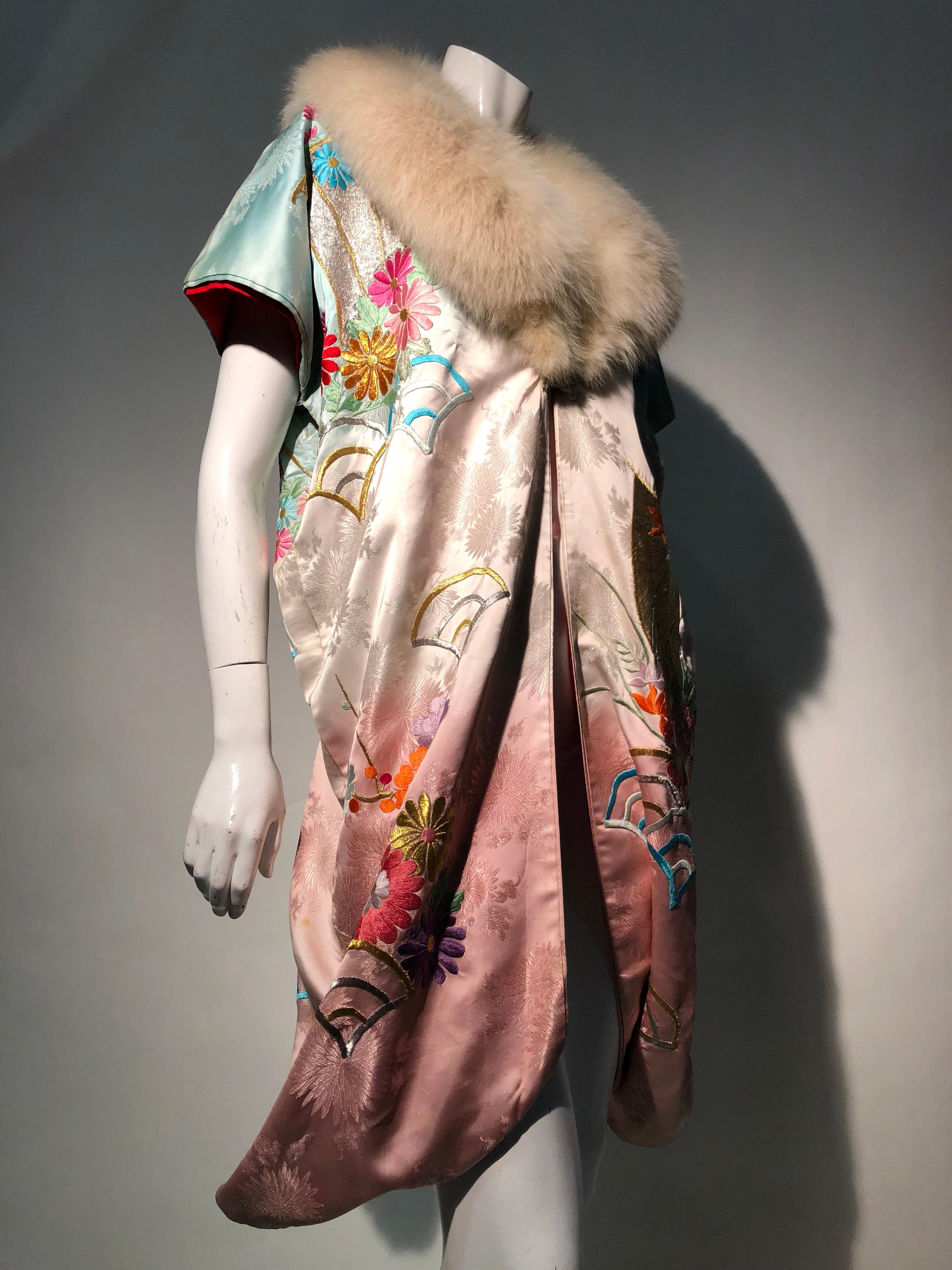 Torso Creations Antique Kimono Sleeve Deconstructed Robe W/ Vintage White Fox  3