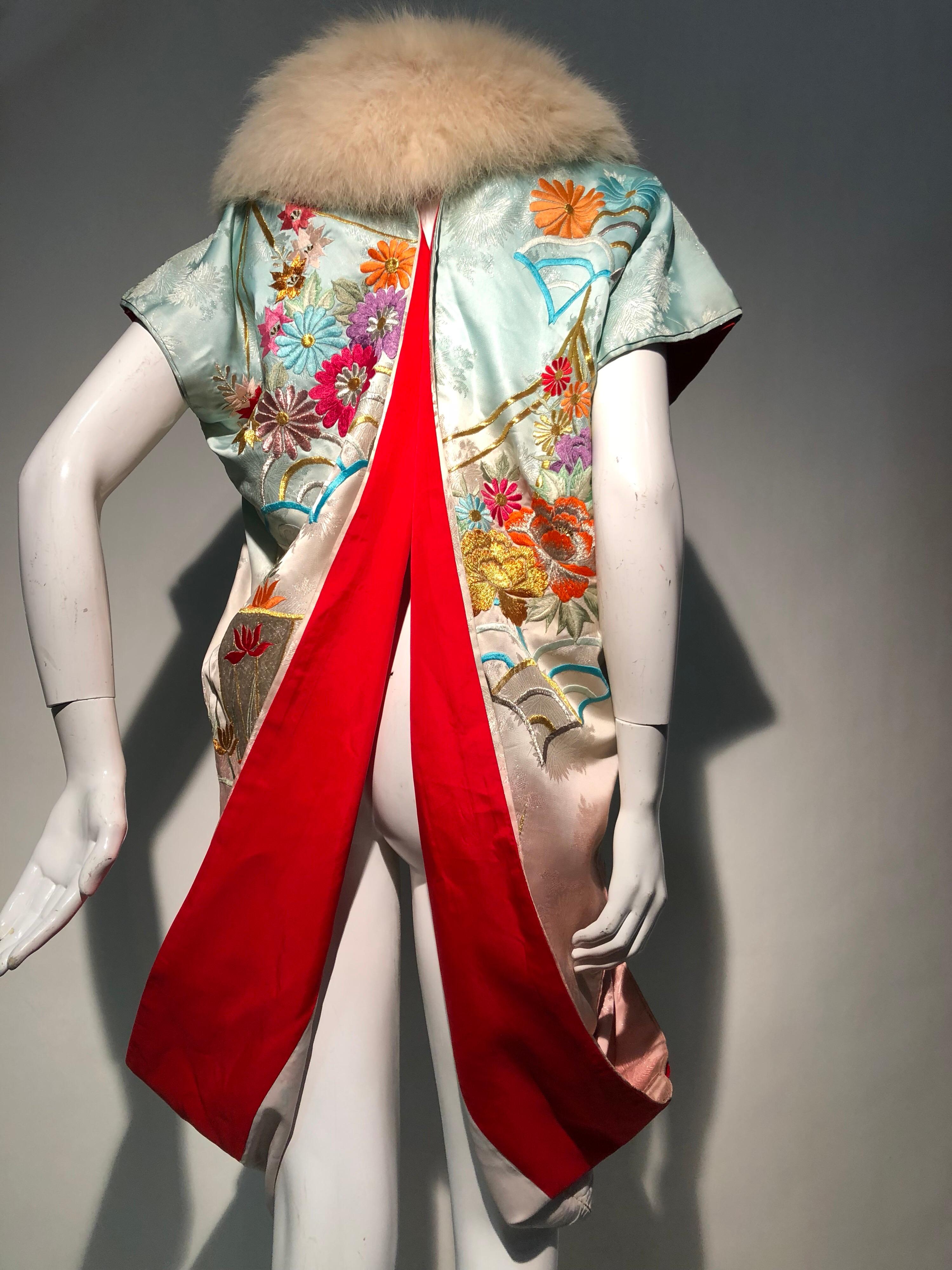 Torso Creations Antique Kimono Sleeve Deconstructed Robe W/ Vintage White Fox  7