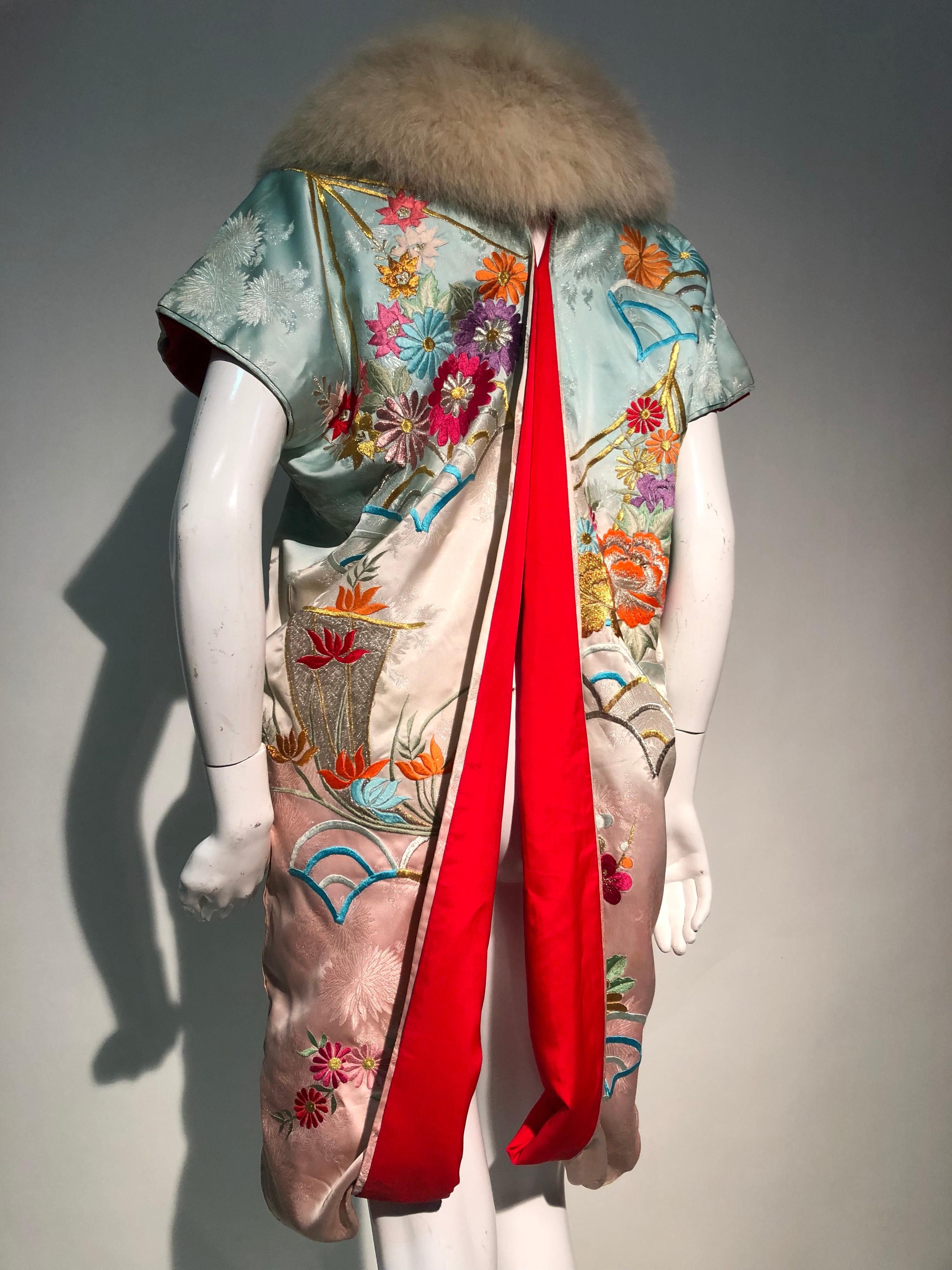 Torso Creations Antique Kimono Sleeve Deconstructed Robe W/ Vintage White Fox  9
