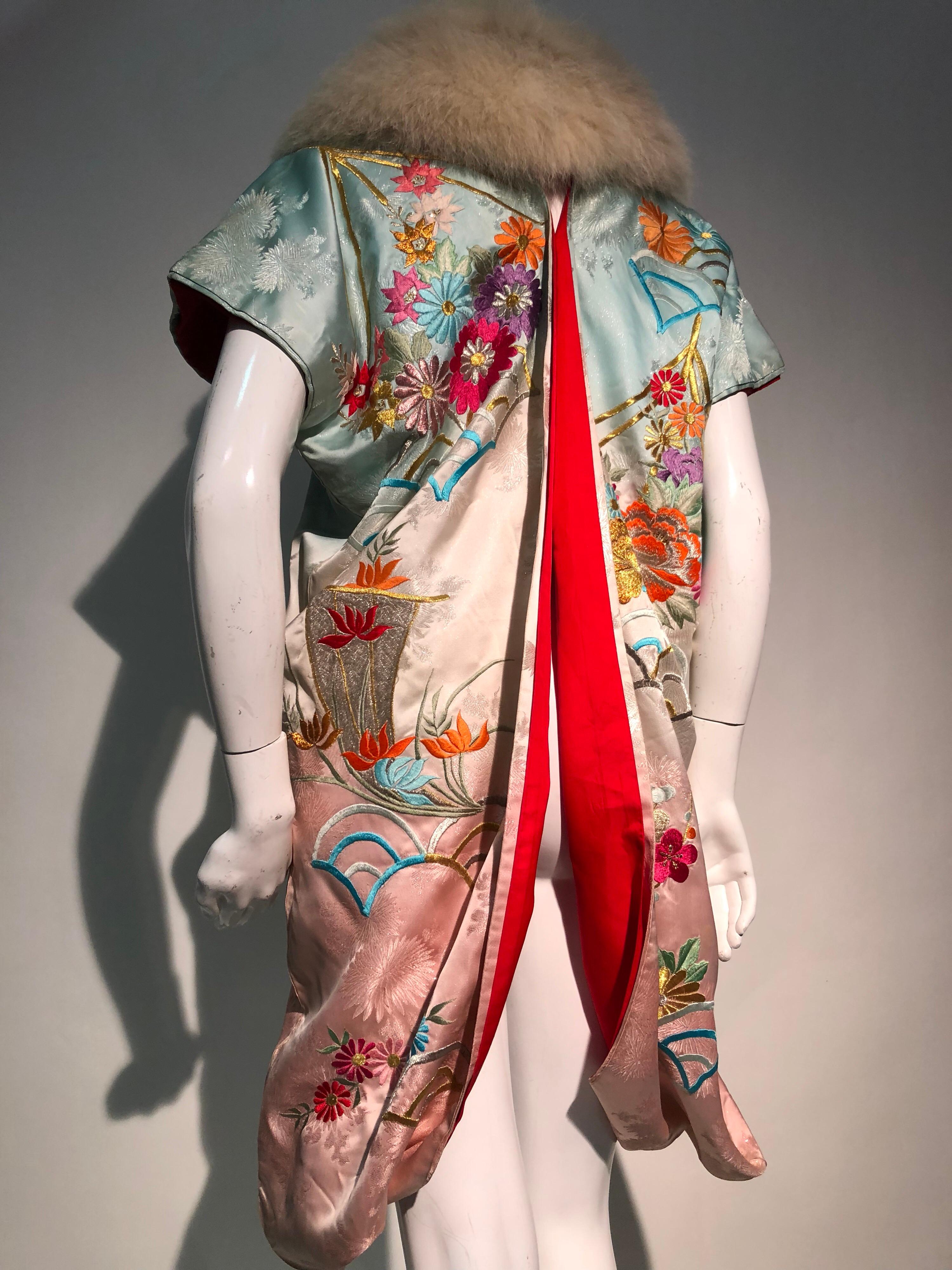 Torso Creations Antique Kimono Sleeve Deconstructed Robe W/ Vintage White Fox  10