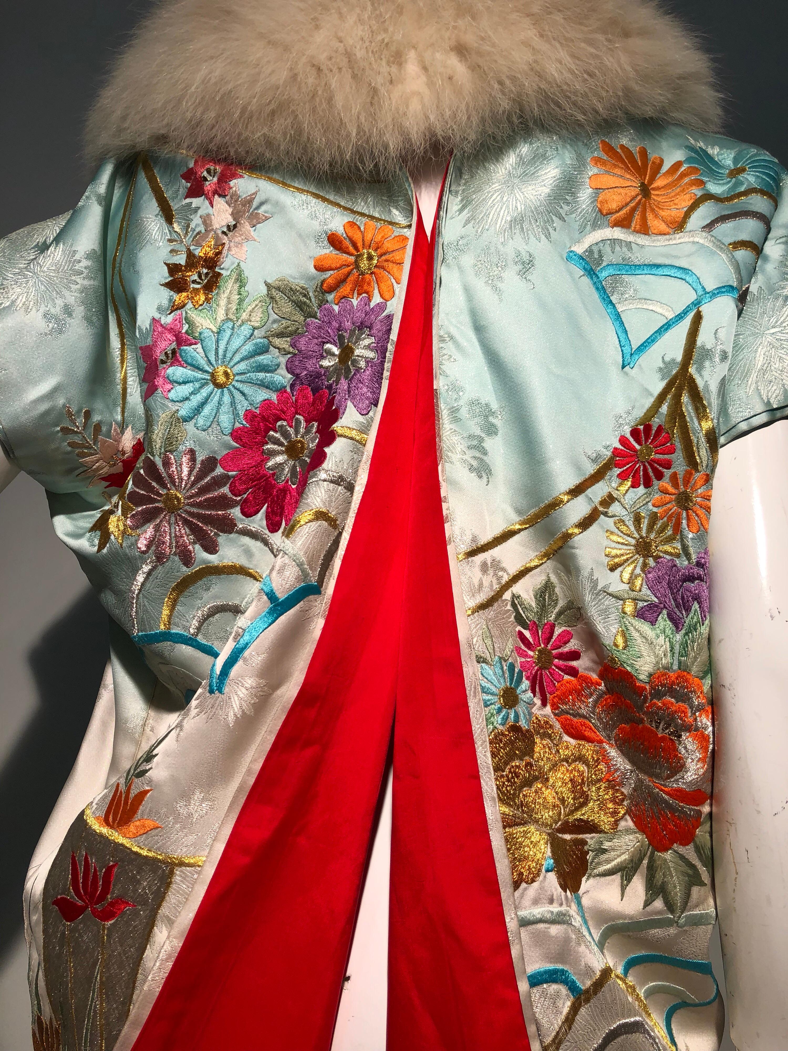 Torso Creations Antique Kimono Sleeve Deconstructed Robe W/ Vintage White Fox  13