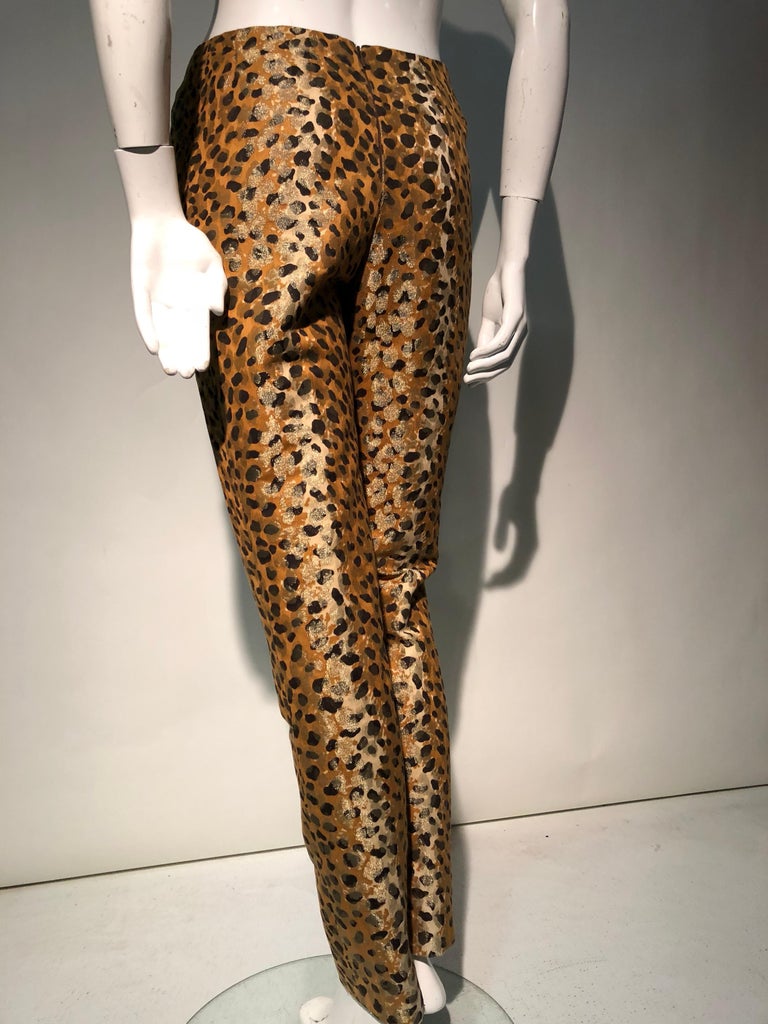 1980s Bill Blass Leopard Brocade Lamé Cigarette Pants For Sale at 1stdibs
