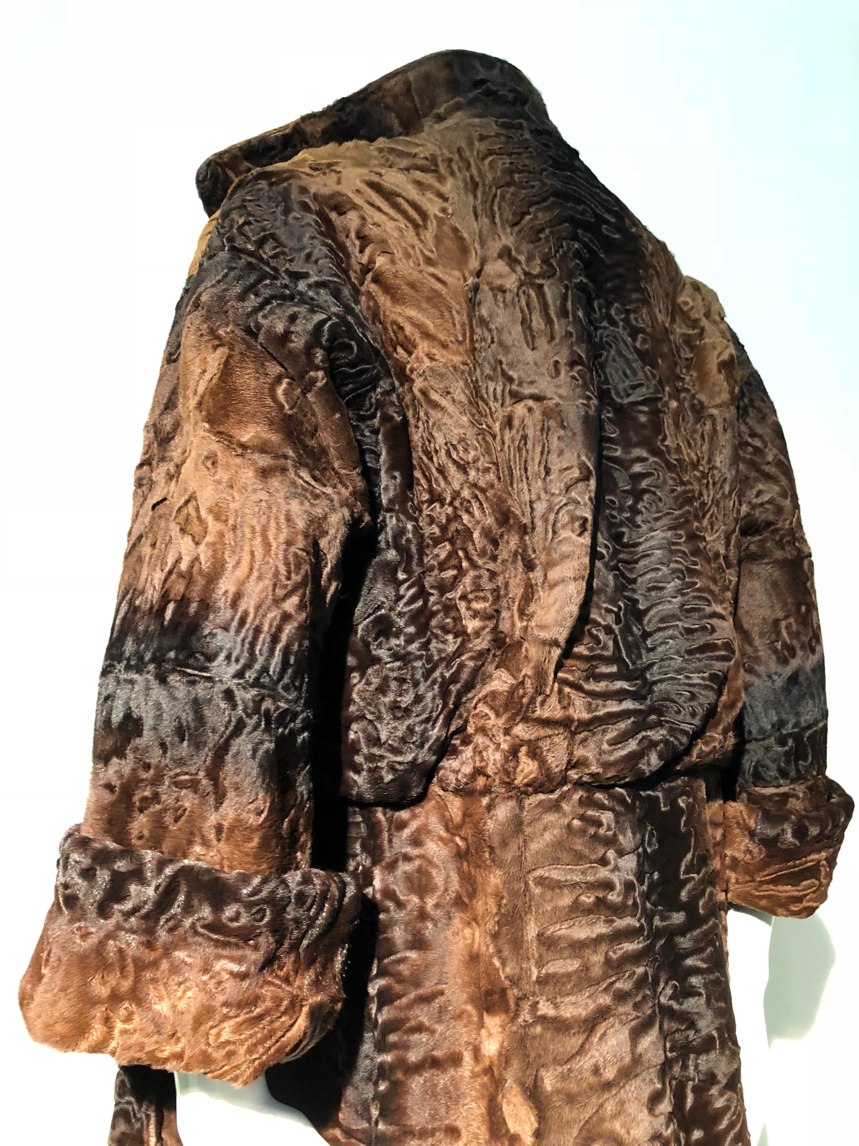 1970s Windsor Royal Chocolate & Caramel Brown Swakara Fur Maxi Coat  10