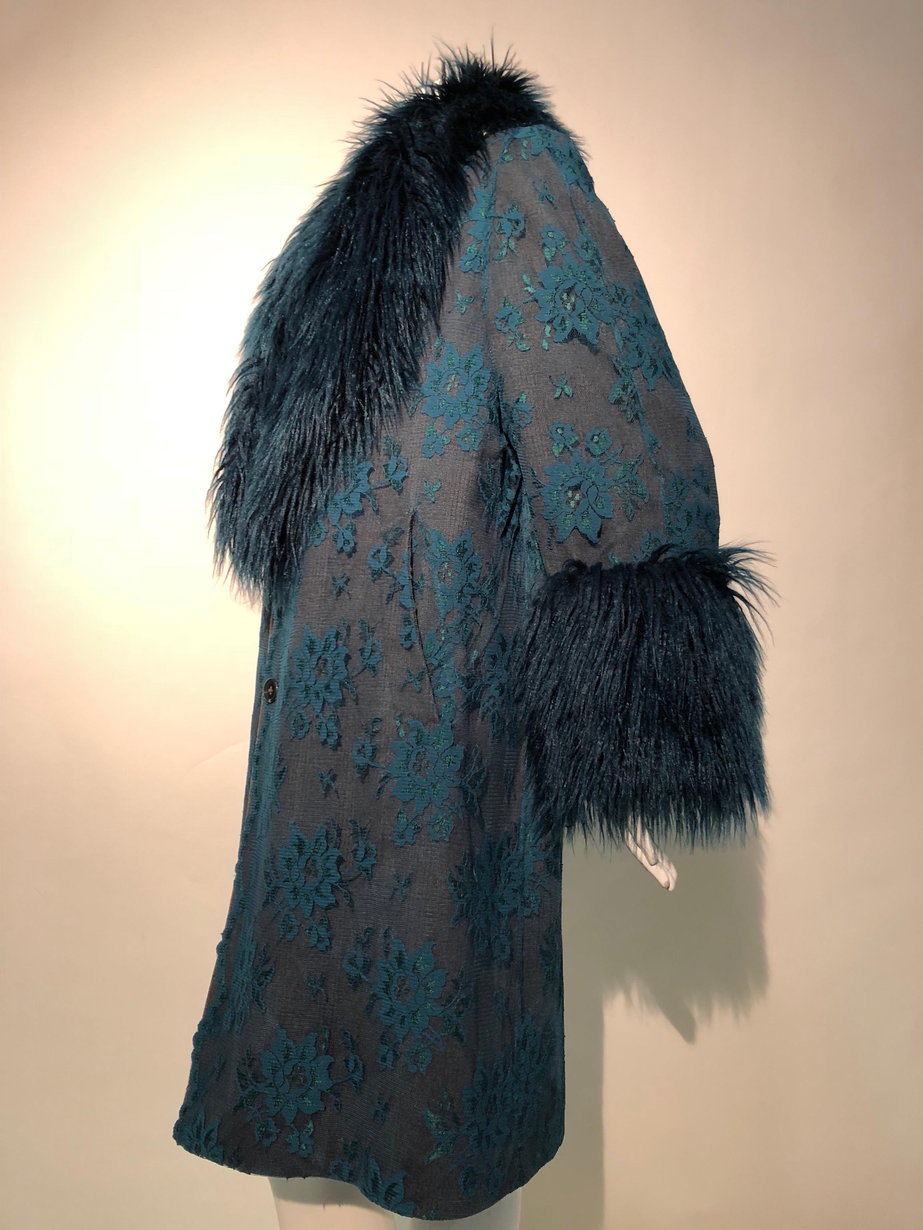 Torso Creations 1950s Grey Wool Coat W/ Teal Lace Overlay & Coordinated Faux Fur In Excellent Condition In Gresham, OR