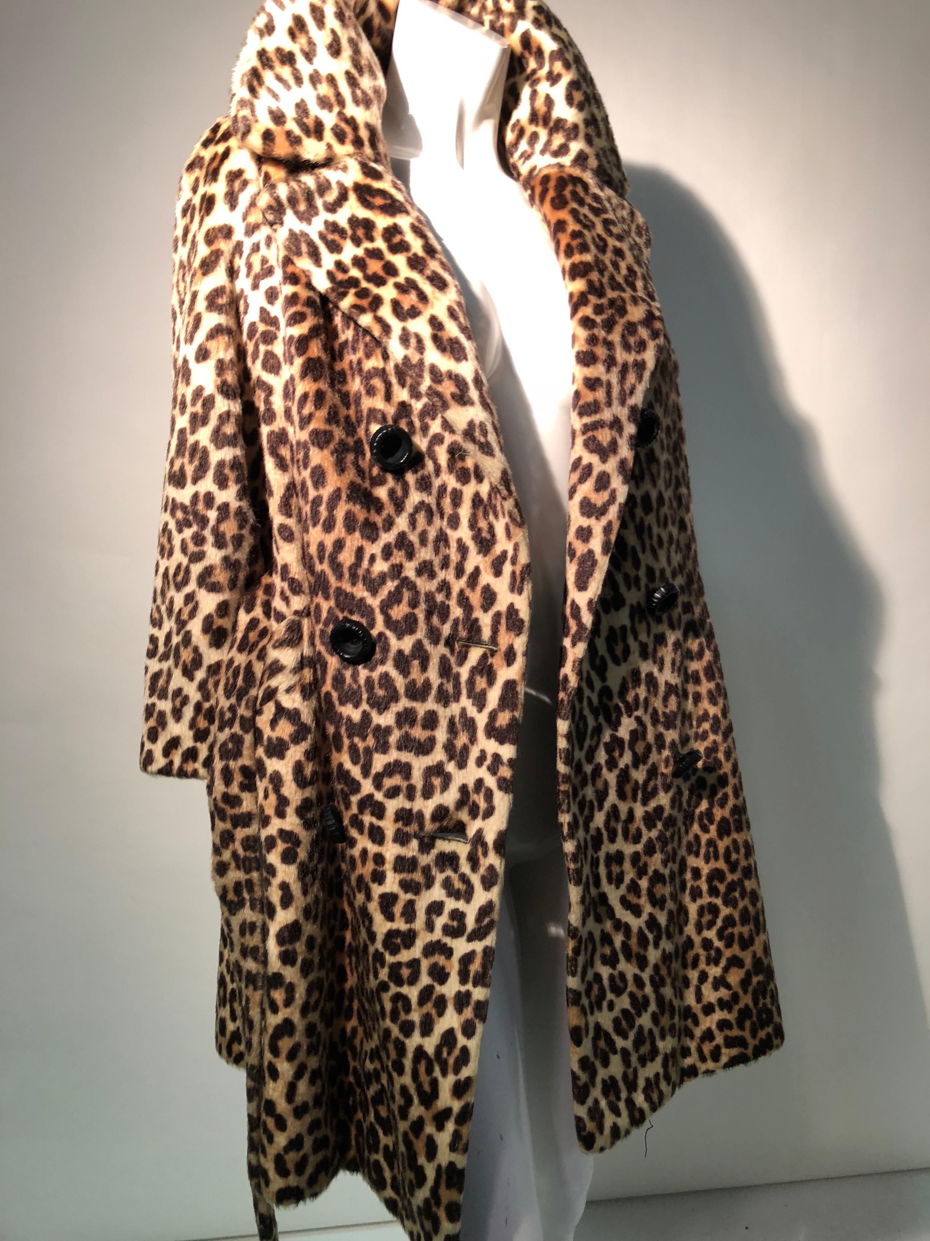 Women's 1960s Faux Leopard Fur Trench Coat W/ Original Belt By Somali