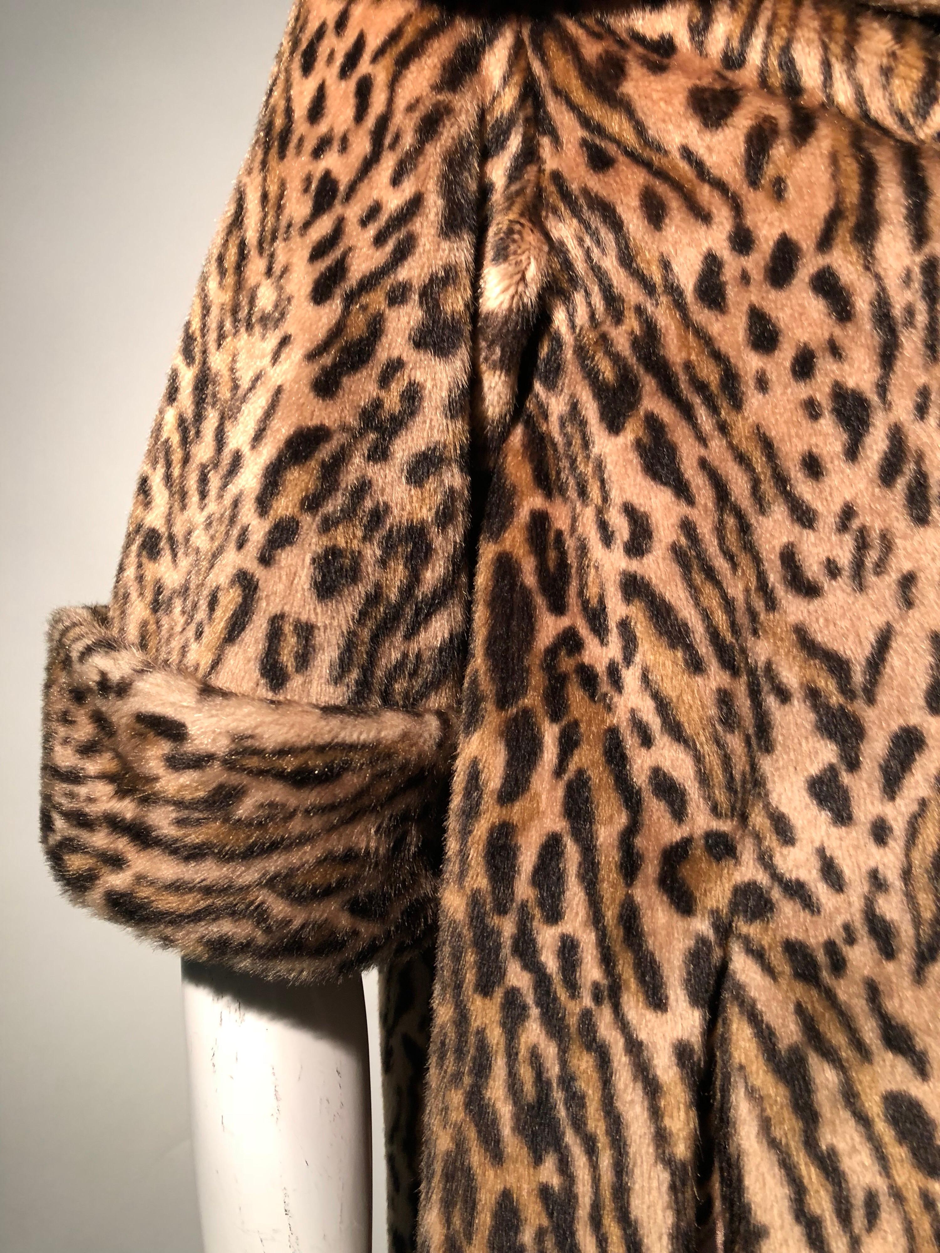 1950s Kashan Faux Leopard Fur Swing Coat With Shawl Collar  2