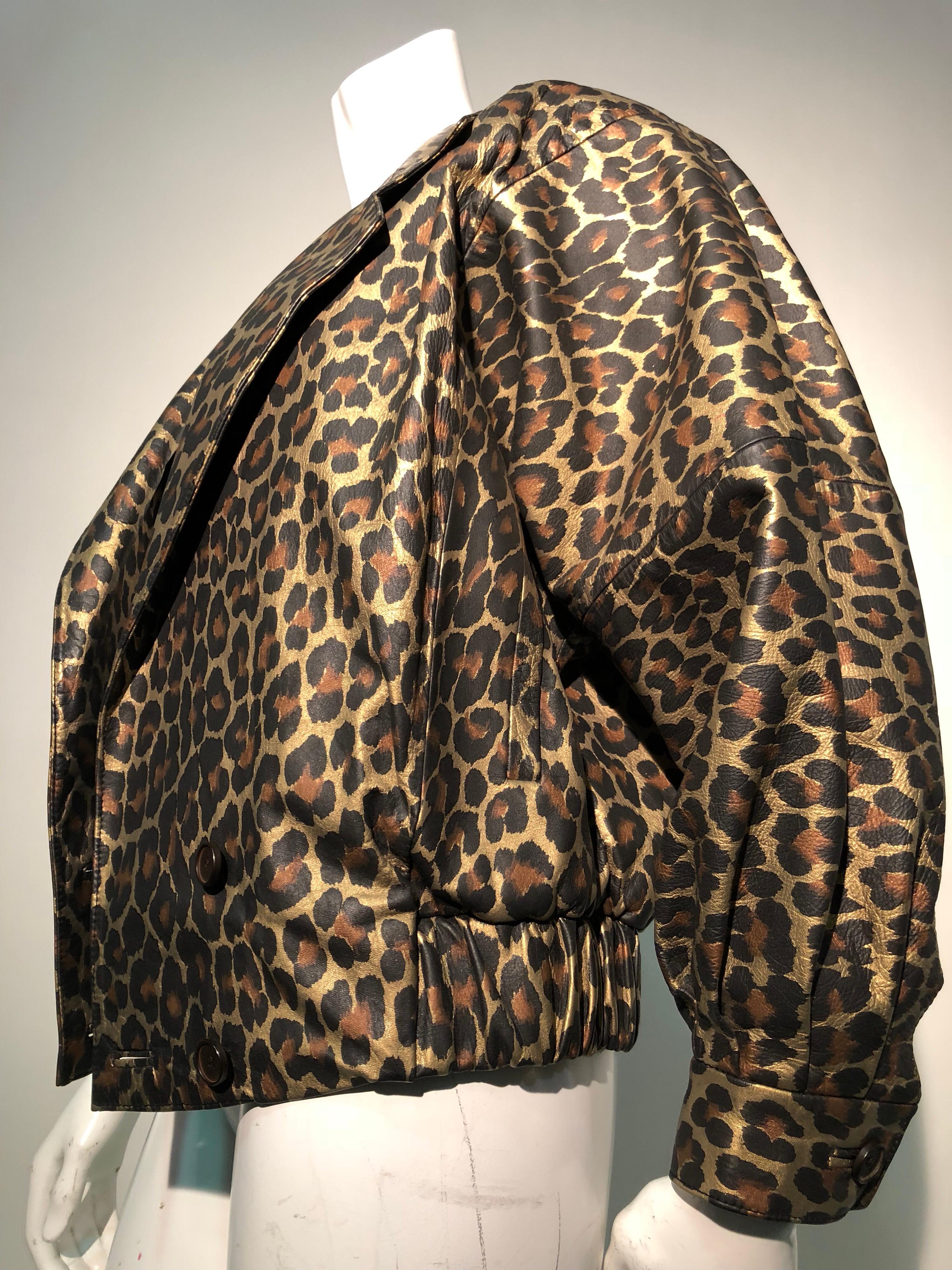 1980s Andrea Pfister Metallic Leopard Print Leather Bomber Jacket 4