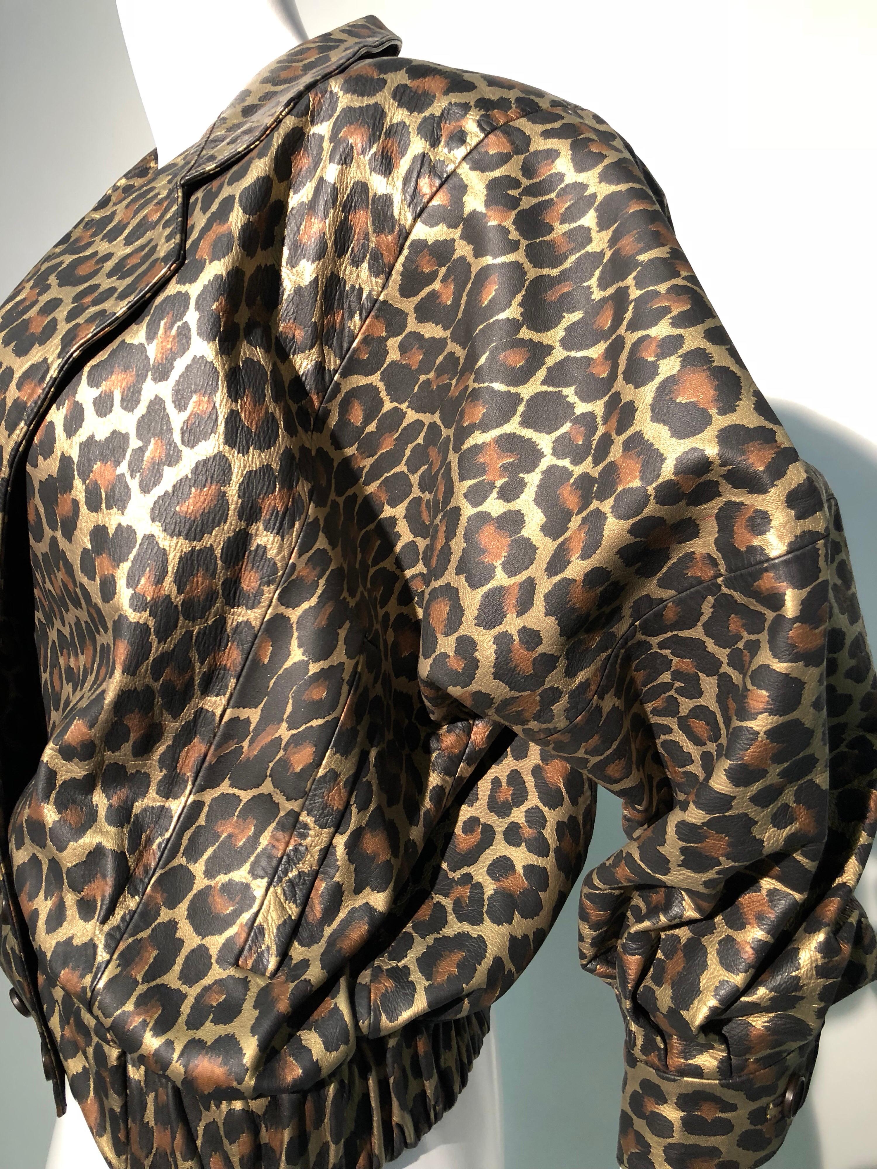 1980s Andrea Pfister Metallic Leopard Print Leather Bomber Jacket 7