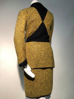1990s Geoffrey Beene Goldenrod & Black Wool 2-Piece Tweed Dress and Jacket