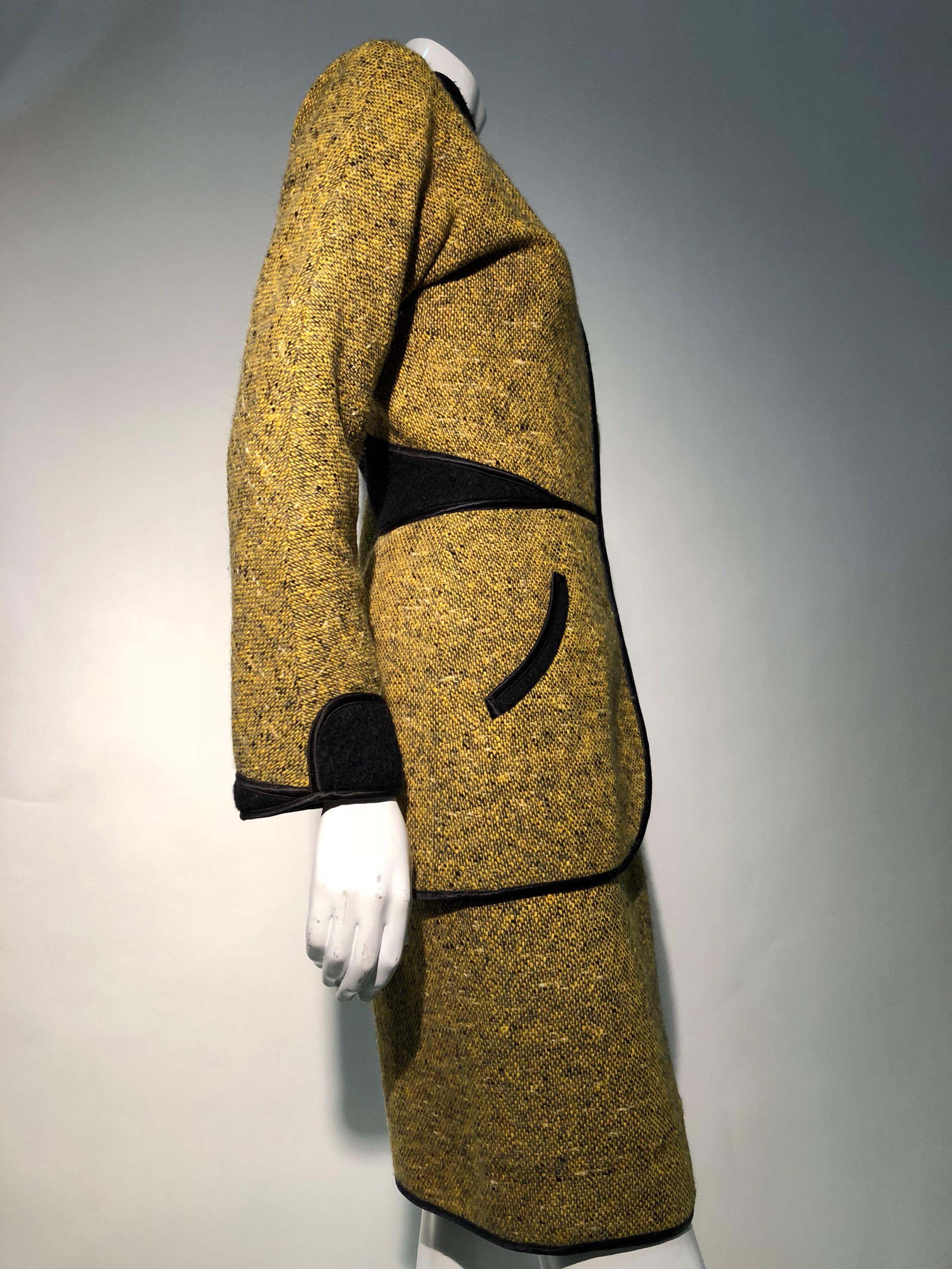 Women's 1990s Geoffrey Beene Goldenrod & Black Wool 2-Piece Tweed Dress and Jacket  For Sale