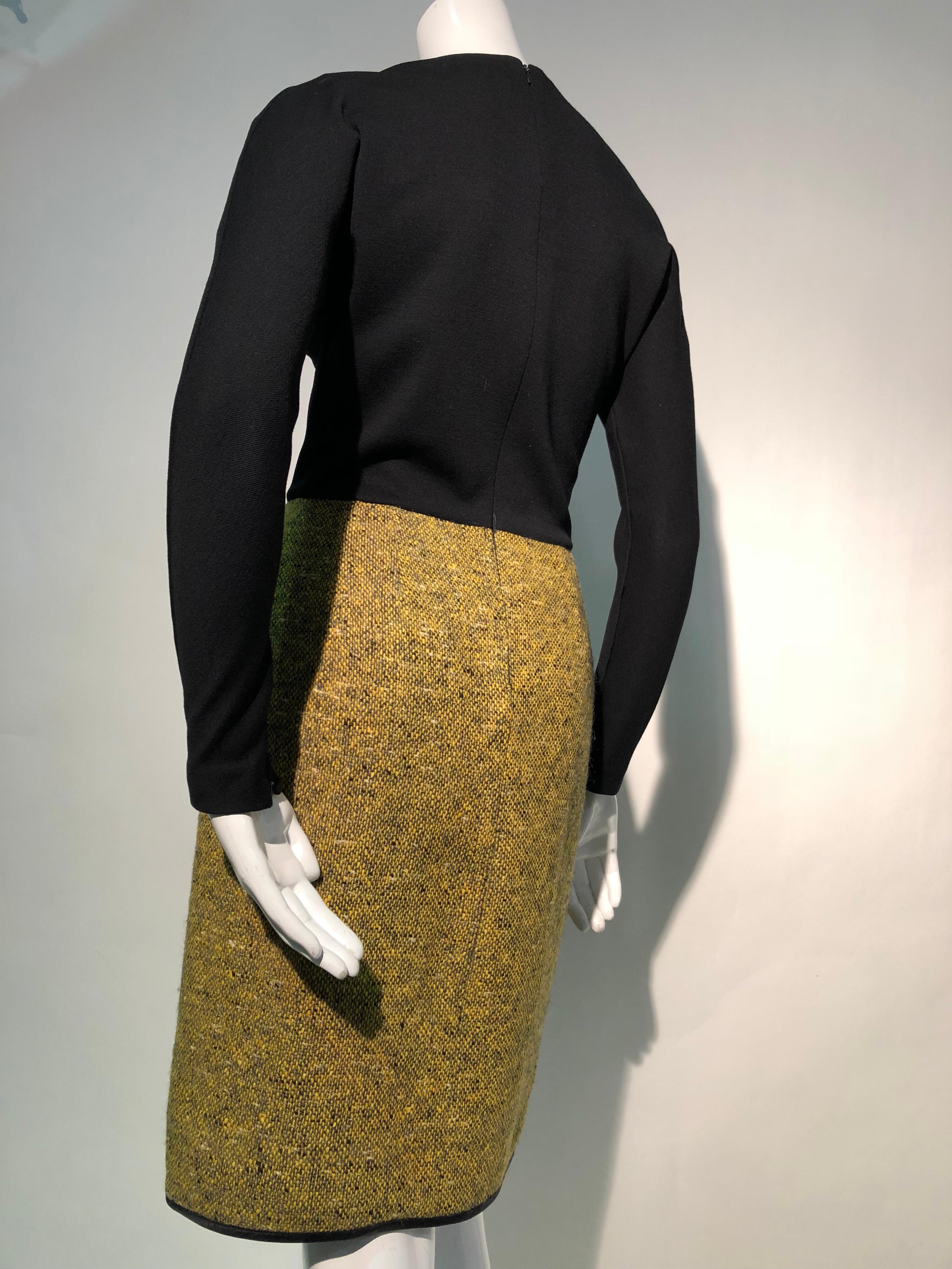 1990er Jahre Geoffrey Beene Goldenrod & Schwarzes 2-teiliges Tweed-Kleid und Jacke aus Wolle  im Angebot 7